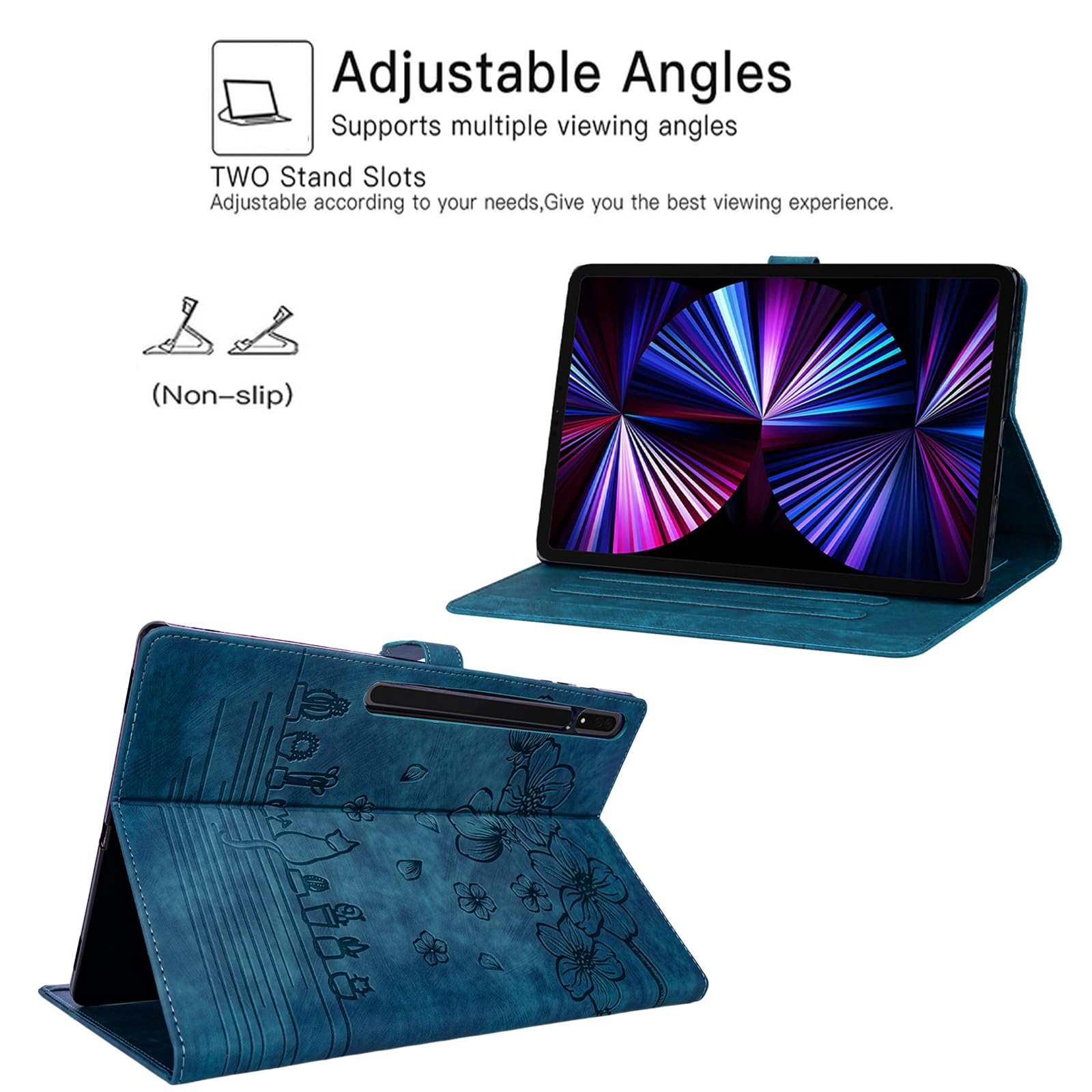 Dteck Dteck Galaxy S10 S9 S8 Ultra Case with S Pen Holder Premium PU Leather Folio Stand Soft TPU Back Tablet Cover Blue - View 3 of 6