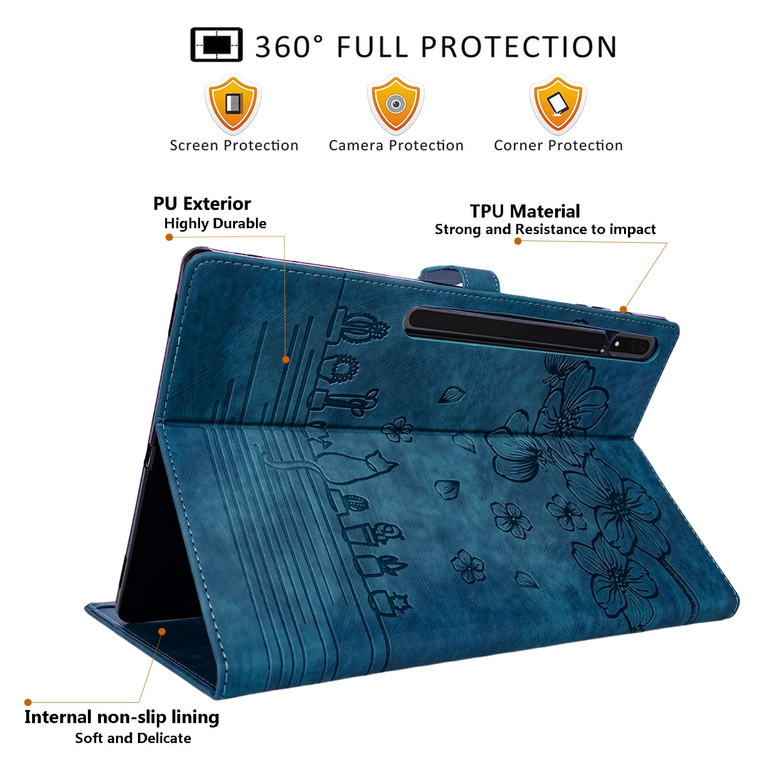 Dteck Dteck Galaxy S10 S9 S8 Ultra Case with S Pen Holder Premium PU Leather Folio Stand Soft TPU Back Tablet Cover Blue - View 5 of 6