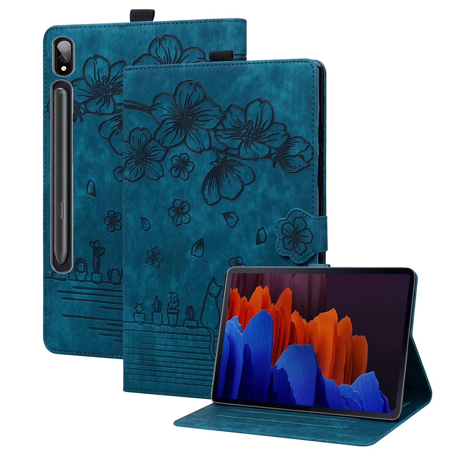 Dteck Dteck Galaxy S10 S9 S8 Ultra Case with S Pen Holder Premium PU Leather Folio Stand Soft TPU Back Tablet Cover Blue