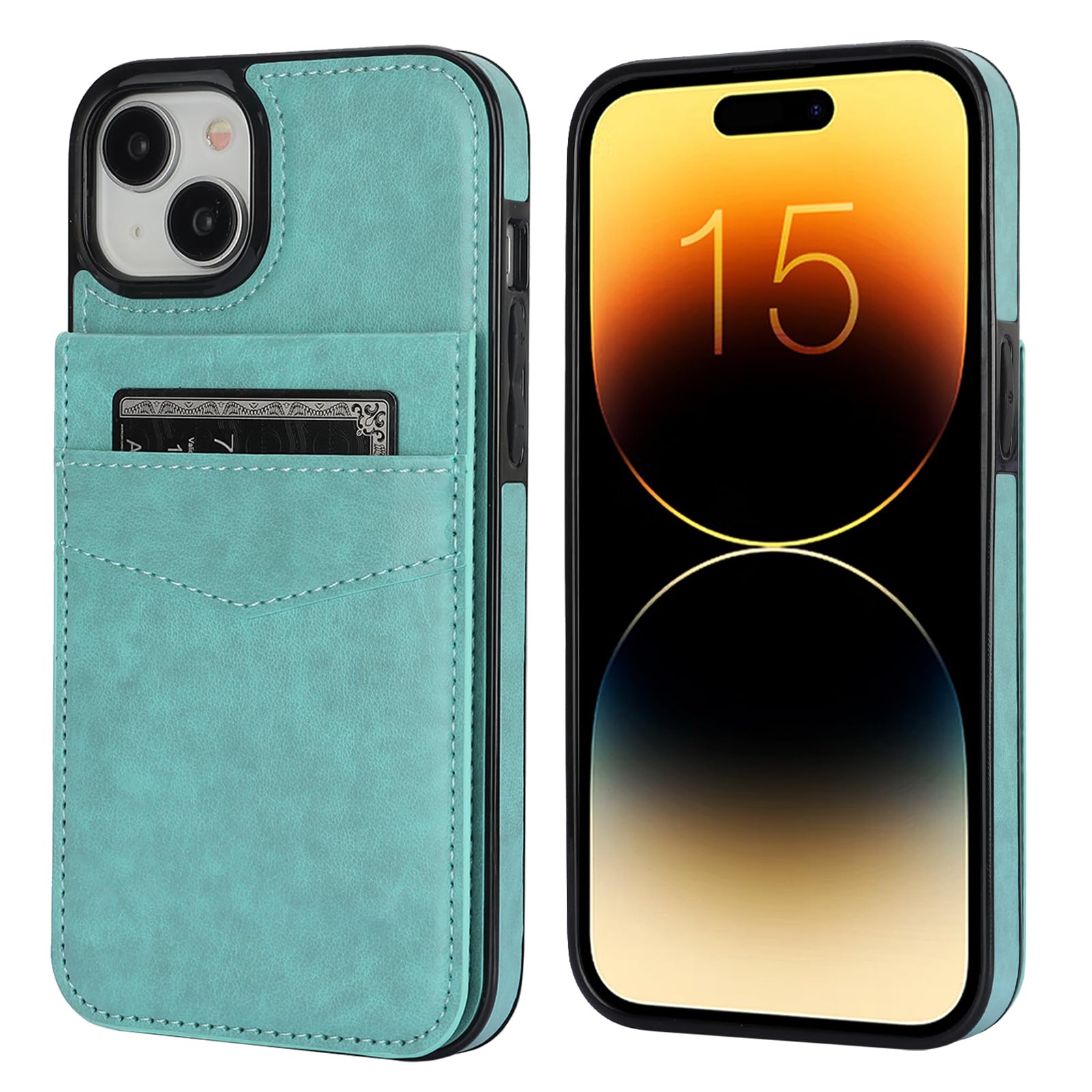 KIHUWEY KIHUWEY iPhone 15 Plus Case Wallet with Credit Card Holder Flip Leather Magnetic Clasp Heavy Duty Protective Cover Mint Green 6.7 Inch - View 3 of 7