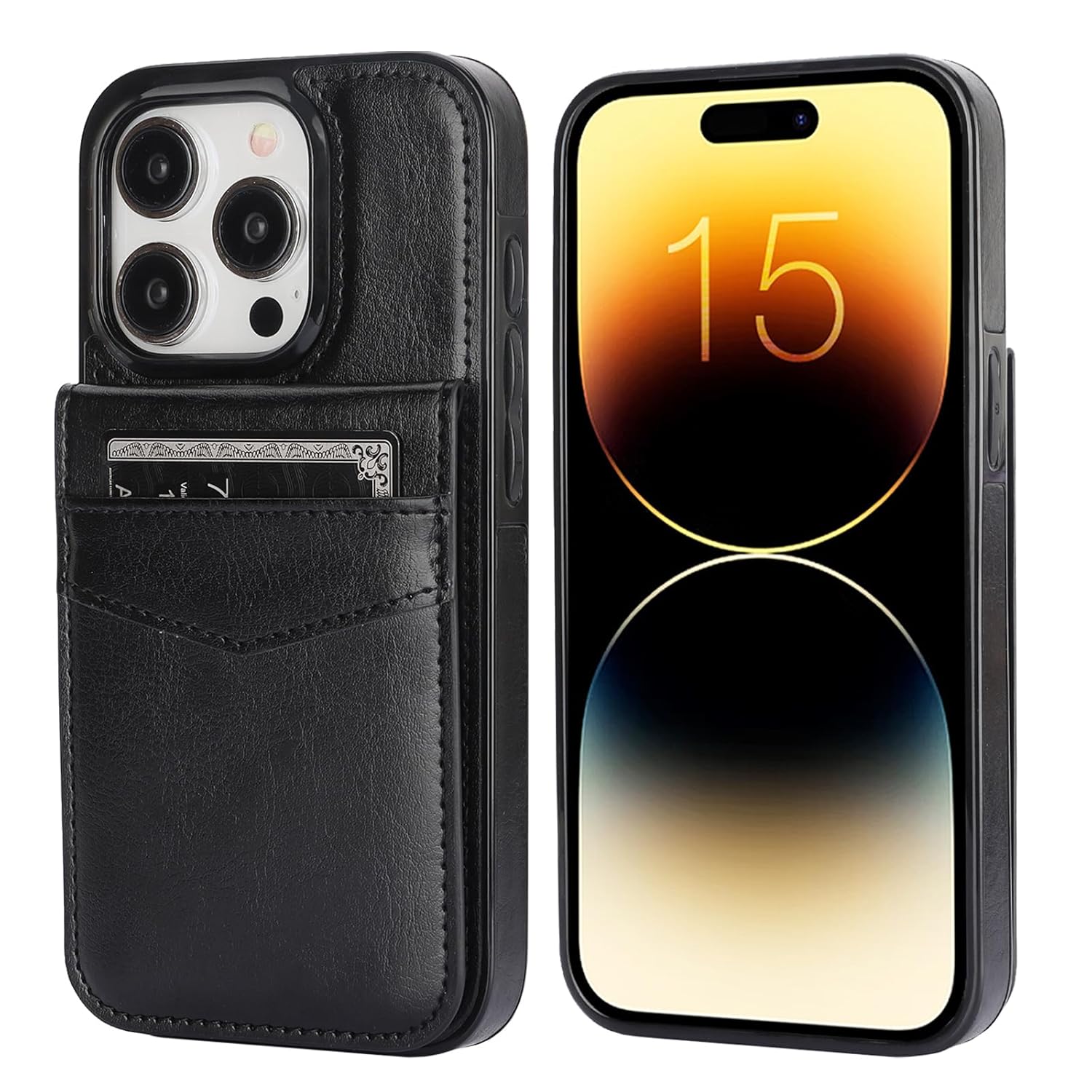 KIHUWEY KIHUWEY iPhone 15 Pro Case Wallet with Credit Card Holder Premium Leather Magnetic Clasp Kickstand Heavy Duty Protective Cover Black - View 3 of 9