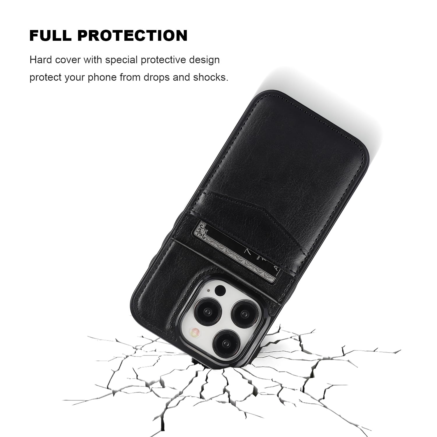 KIHUWEY KIHUWEY iPhone 15 Pro Case Wallet with Credit Card Holder Premium Leather Magnetic Clasp Kickstand Heavy Duty Protective Cover Black - View 6 of 9