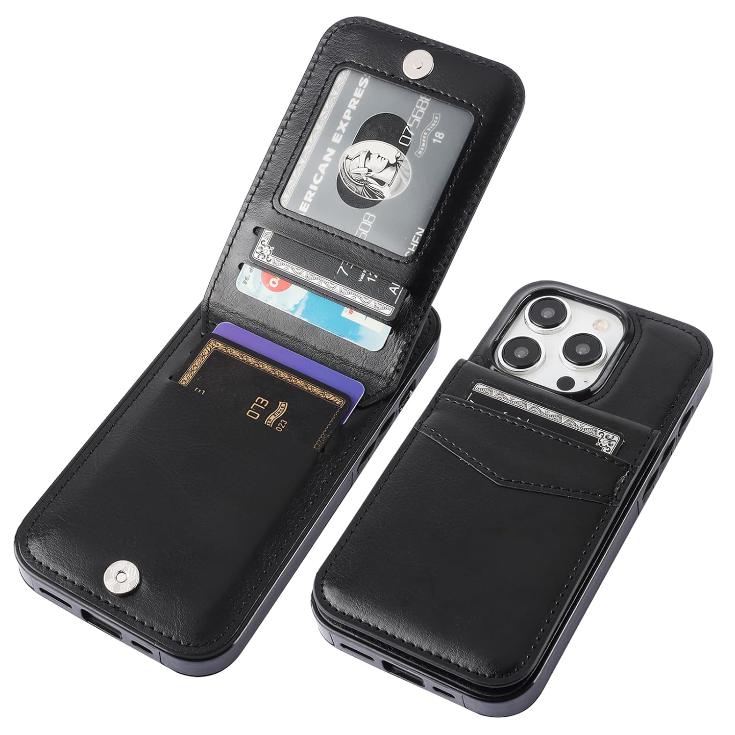 KIHUWEY iPhone 15 Pro Case Wallet with Credit Card Holder Premium Leather Magnetic Clasp Kickstand Heavy Duty Protective Cover Black