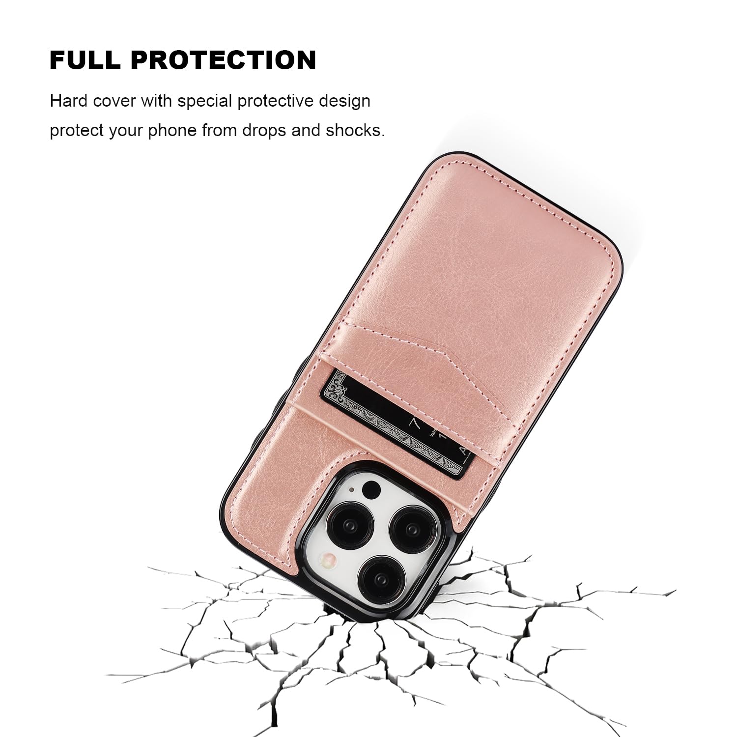 KIHUWEY KIHUWEY iPhone 15 Pro Case Wallet with Credit Card Holder Premium Leather Magnetic Clasp Kickstand Heavy Duty Protective Cover Rose Gold - View 6 of 9