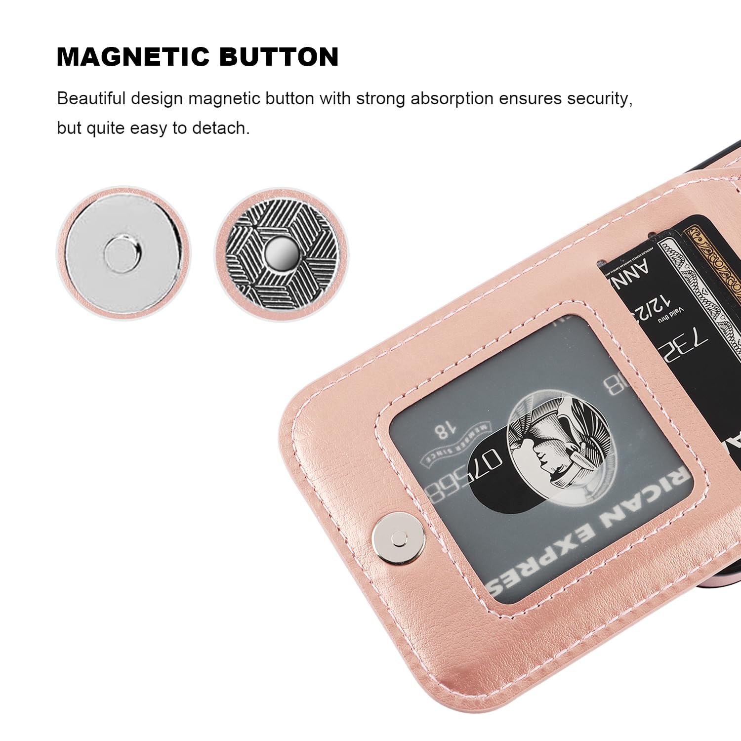 KIHUWEY KIHUWEY iPhone 15 Pro Case Wallet with Credit Card Holder Premium Leather Magnetic Clasp Kickstand Heavy Duty Protective Cover Rose Gold - View 7 of 9