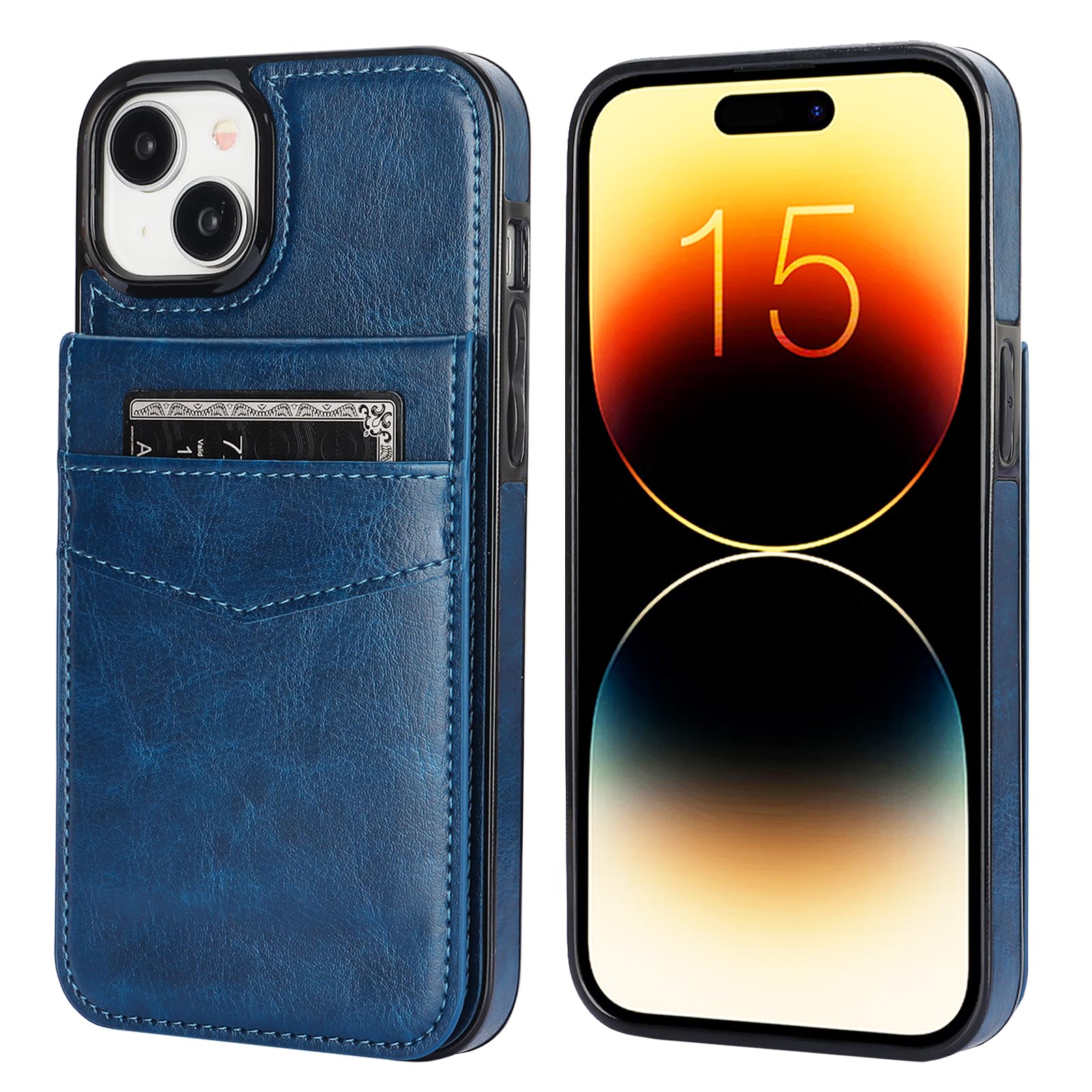 KIHUWEY KIHUWEY iPhone 15 Plus Case Wallet with Credit Card Holder Premium Leather Flip Heavy Duty Protective Cover Blue 6.7 Inch - View 3 of 7