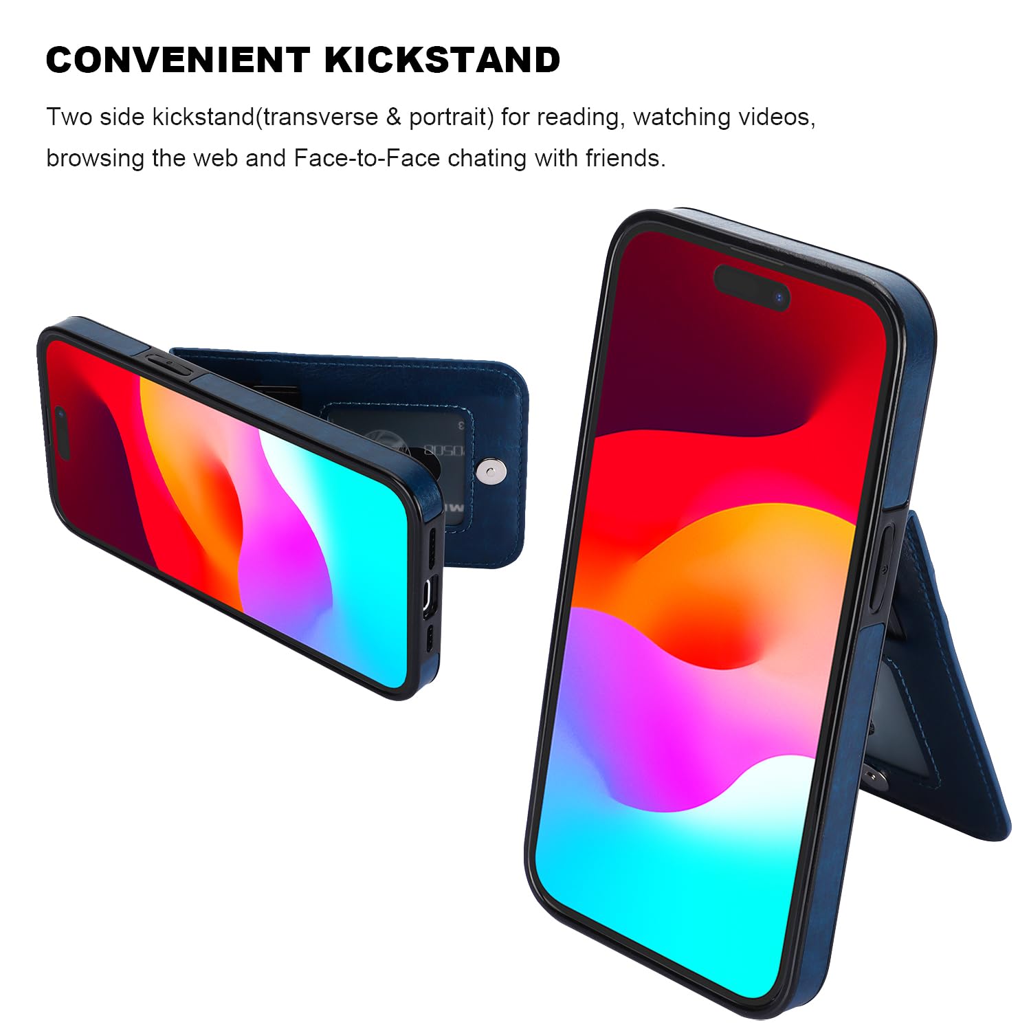 KIHUWEY KIHUWEY iPhone 15 Plus Case Wallet with Credit Card Holder Premium Leather Flip Heavy Duty Protective Cover Blue 6.7 Inch - View 5 of 7