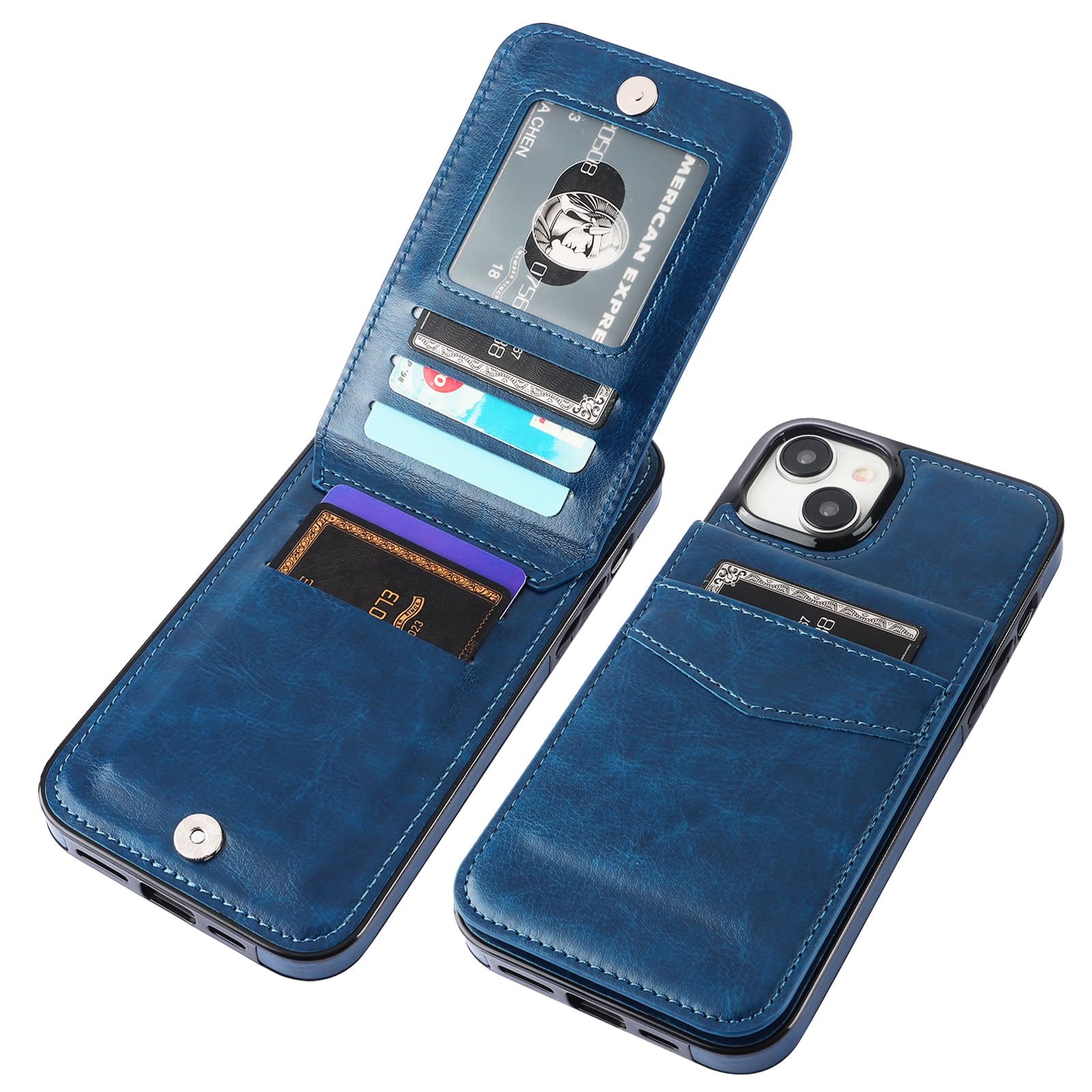 KIHUWEY iPhone 15 Plus Case Wallet with Credit Card Holder Premium Leather Flip Heavy Duty Protective Cover Blue 6.7 Inch