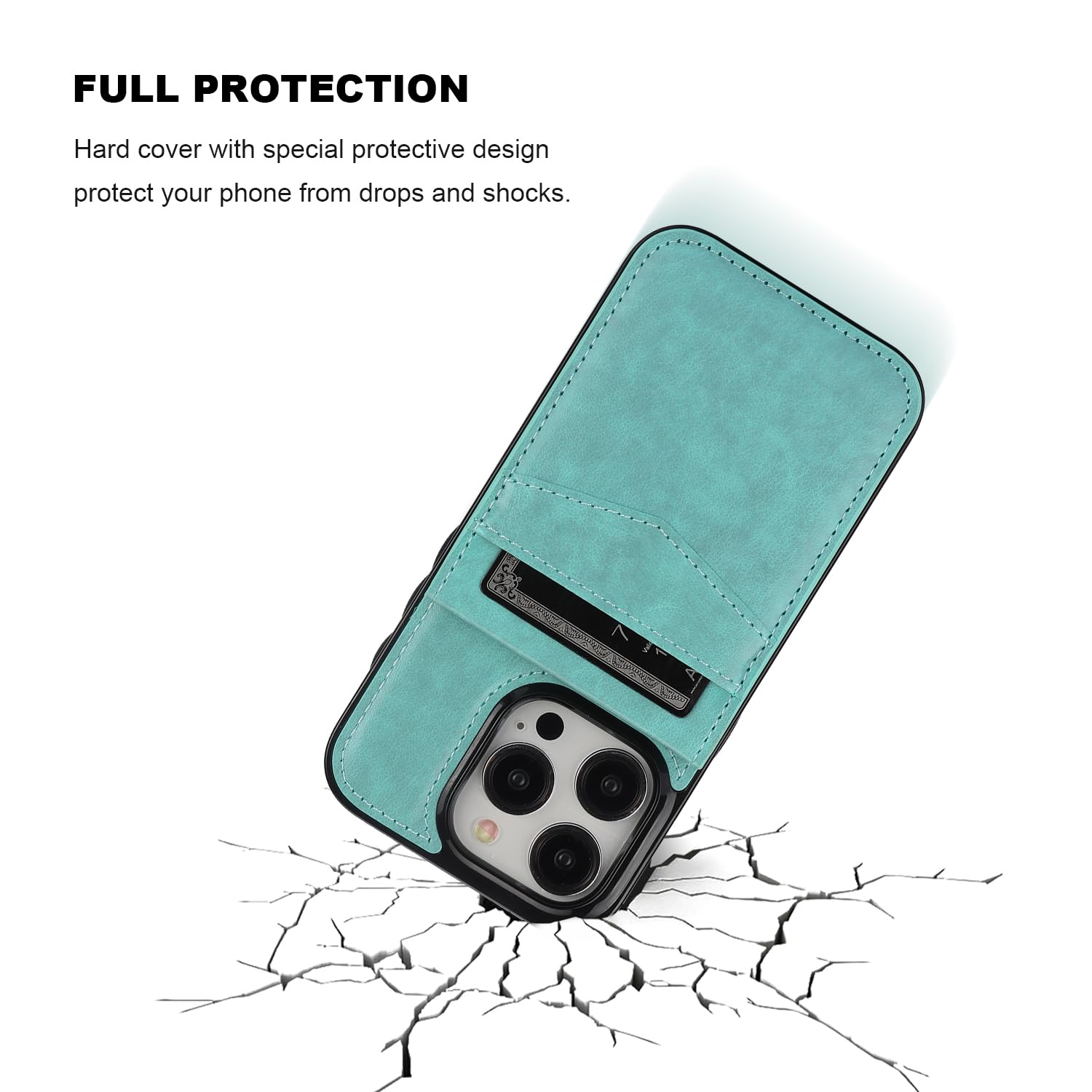 KIHUWEY KIHUWEY iPhone 15 Pro Case Wallet with Credit Card Holder Premium Leather Kickstand Heavy Duty Protective Cover Mint Green - View 5 of 6