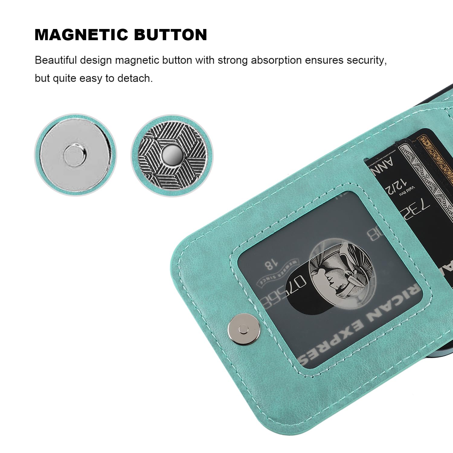 KIHUWEY KIHUWEY iPhone 15 Pro Case Wallet with Credit Card Holder Premium Leather Kickstand Heavy Duty Protective Cover Mint Green - View 6 of 6