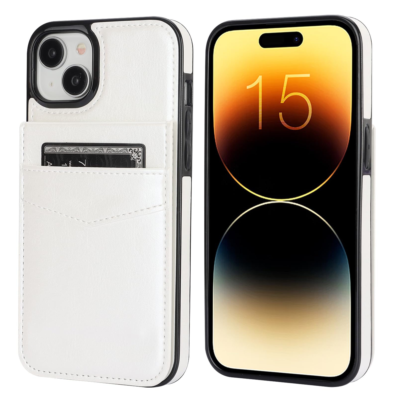 KIHUWEY KIHUWEY iPhone 15 Plus Case Wallet with Credit Card Holder Premium Leather Heavy Duty Protective Cover White - View 3 of 7