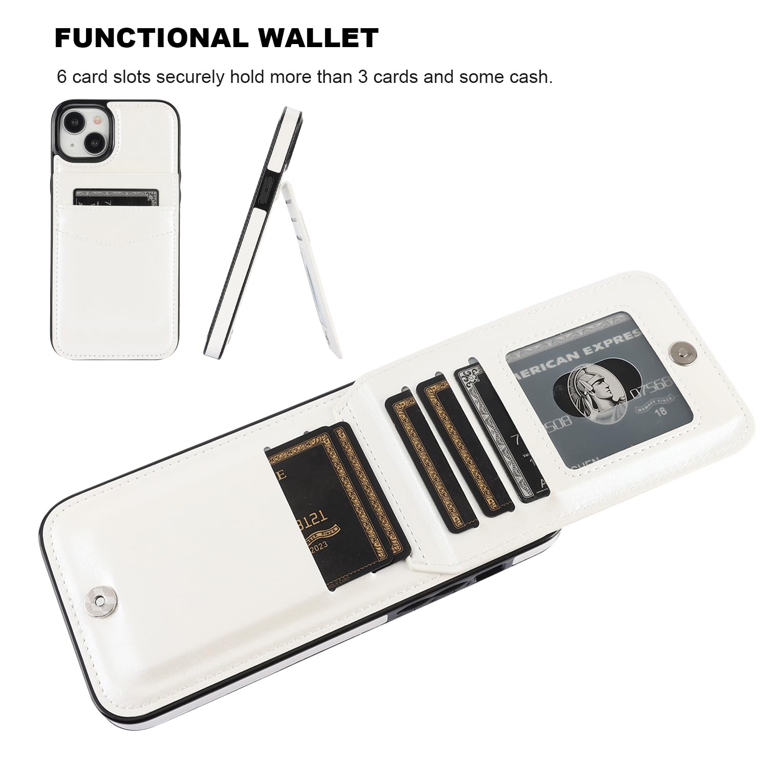 KIHUWEY KIHUWEY iPhone 15 Plus Case Wallet with Credit Card Holder Premium Leather Heavy Duty Protective Cover White - View 4 of 7