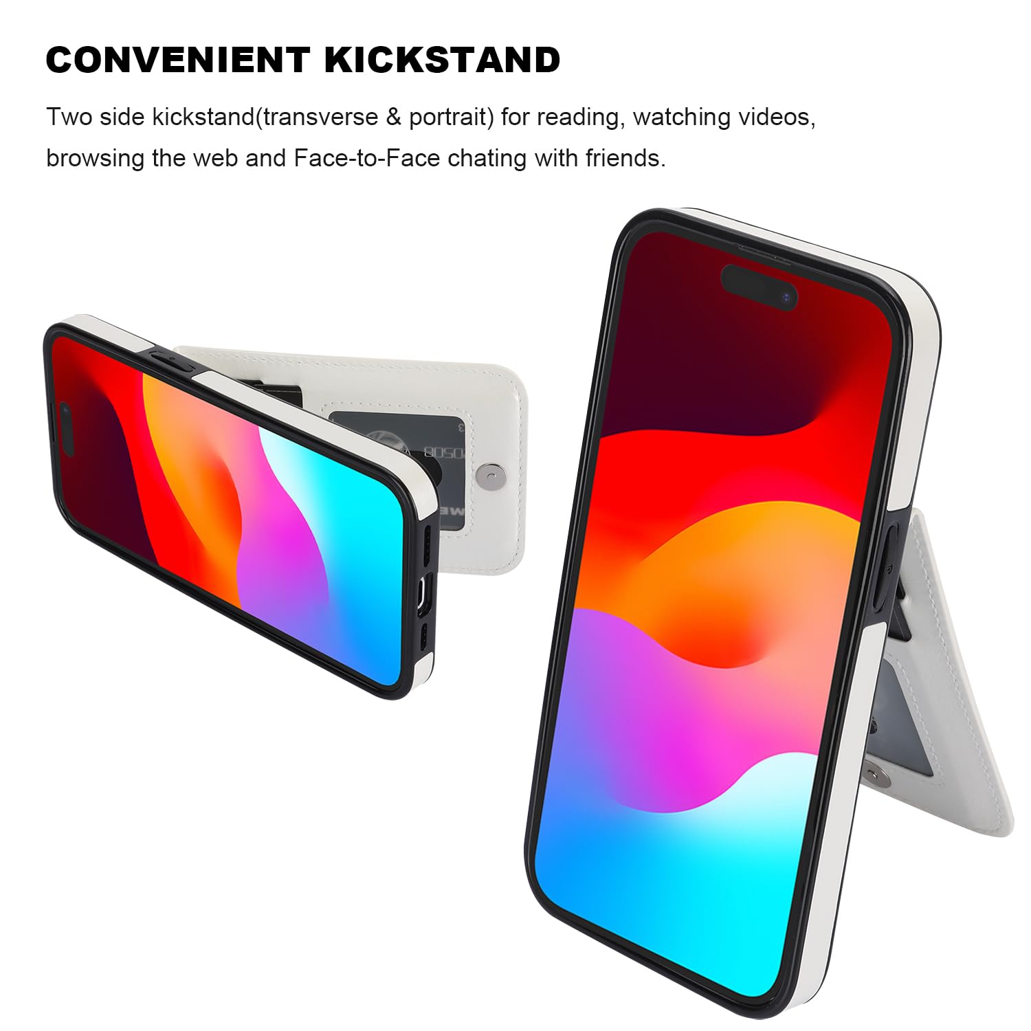 KIHUWEY KIHUWEY iPhone 15 Plus Case Wallet with Credit Card Holder Premium Leather Heavy Duty Protective Cover White - View 5 of 7