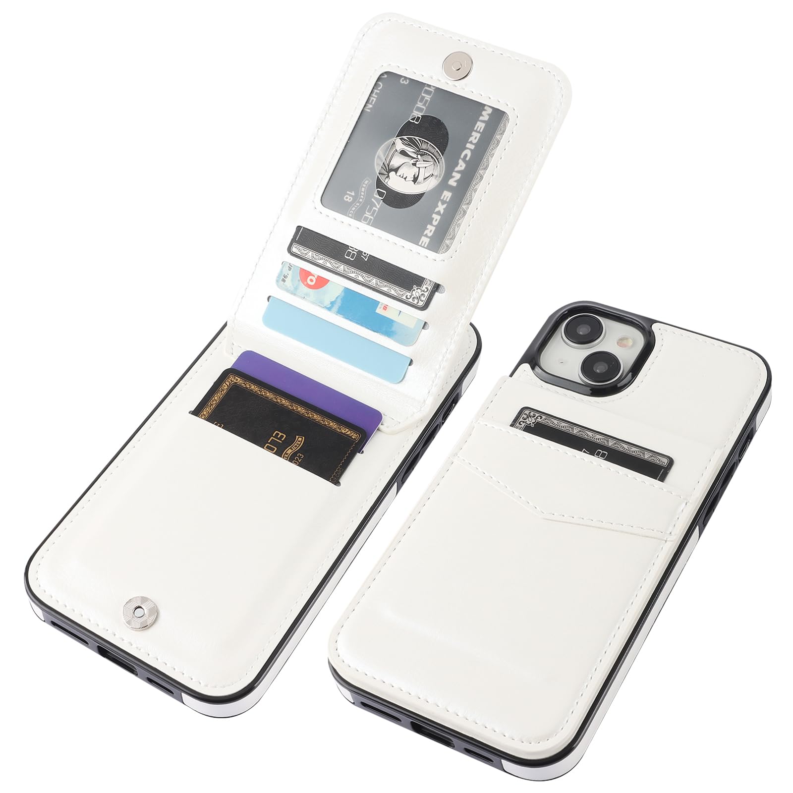 KIHUWEY iPhone 15 Plus Case Wallet with Credit Card Holder Premium Leather Heavy Duty Protective Cover White