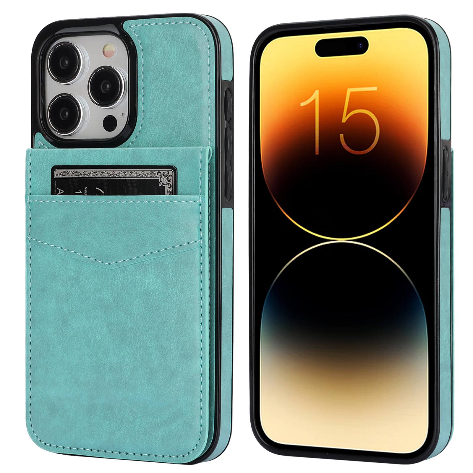 KIHUWEY KIHUWEY iPhone 15 Pro Max Case Wallet with Credit Card Holder Flip Leather Magnetic Clasp Heavy Duty Protective Cover Mint Green - View 3 of 7