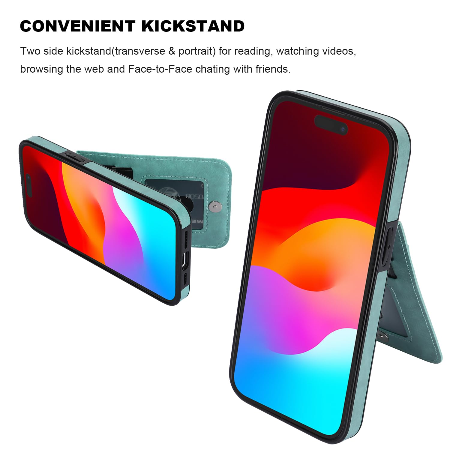 KIHUWEY KIHUWEY iPhone 15 Pro Max Case Wallet with Credit Card Holder Flip Leather Magnetic Clasp Heavy Duty Protective Cover Mint Green - View 5 of 7