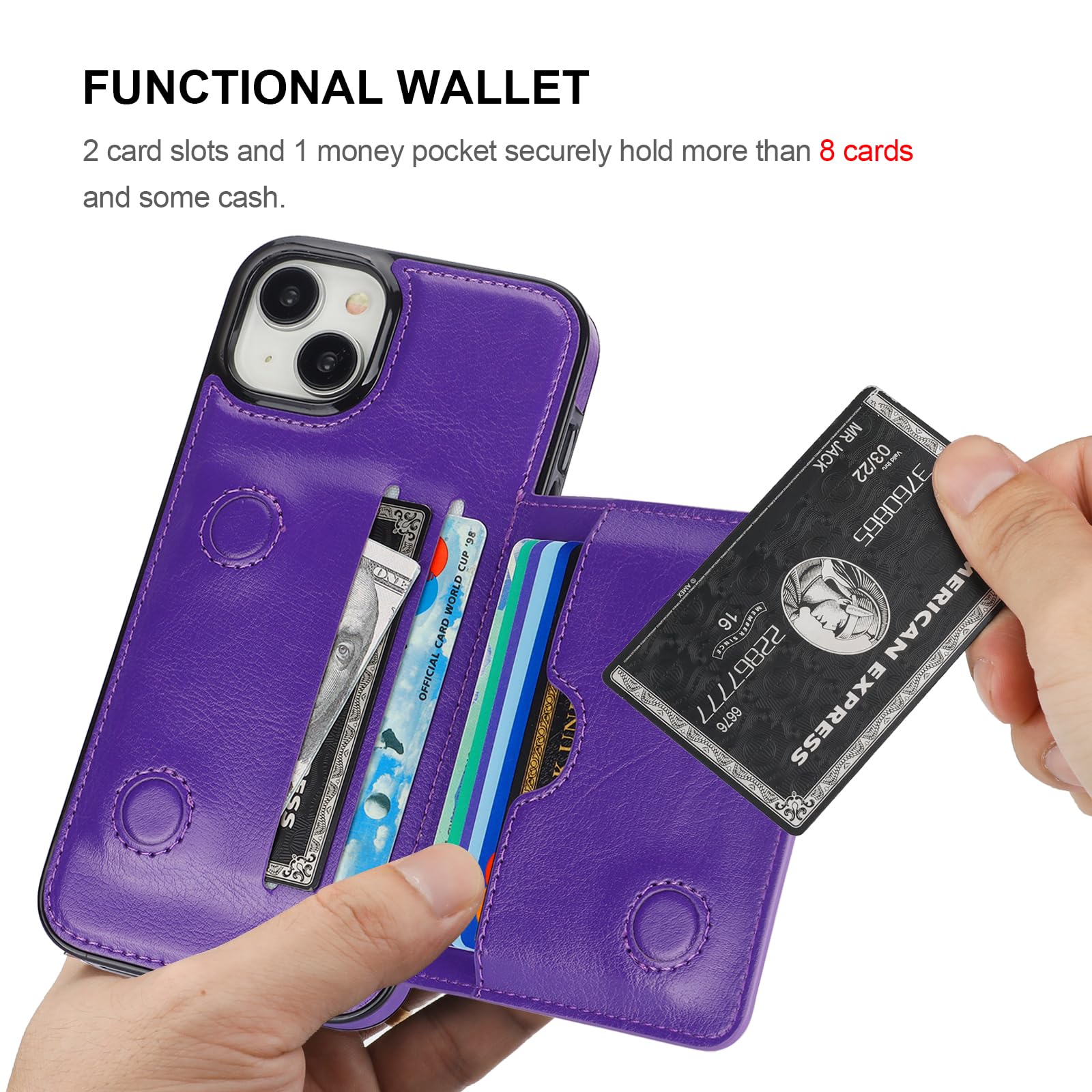 KIHUWEY KIHUWEY iPhone 15 Plus Wallet Case Premium Leather Kickstand Flip Hidden Magnetic Clasp Durable Shockproof Cover Dark Purple 6.7 inch - View 4 of 7