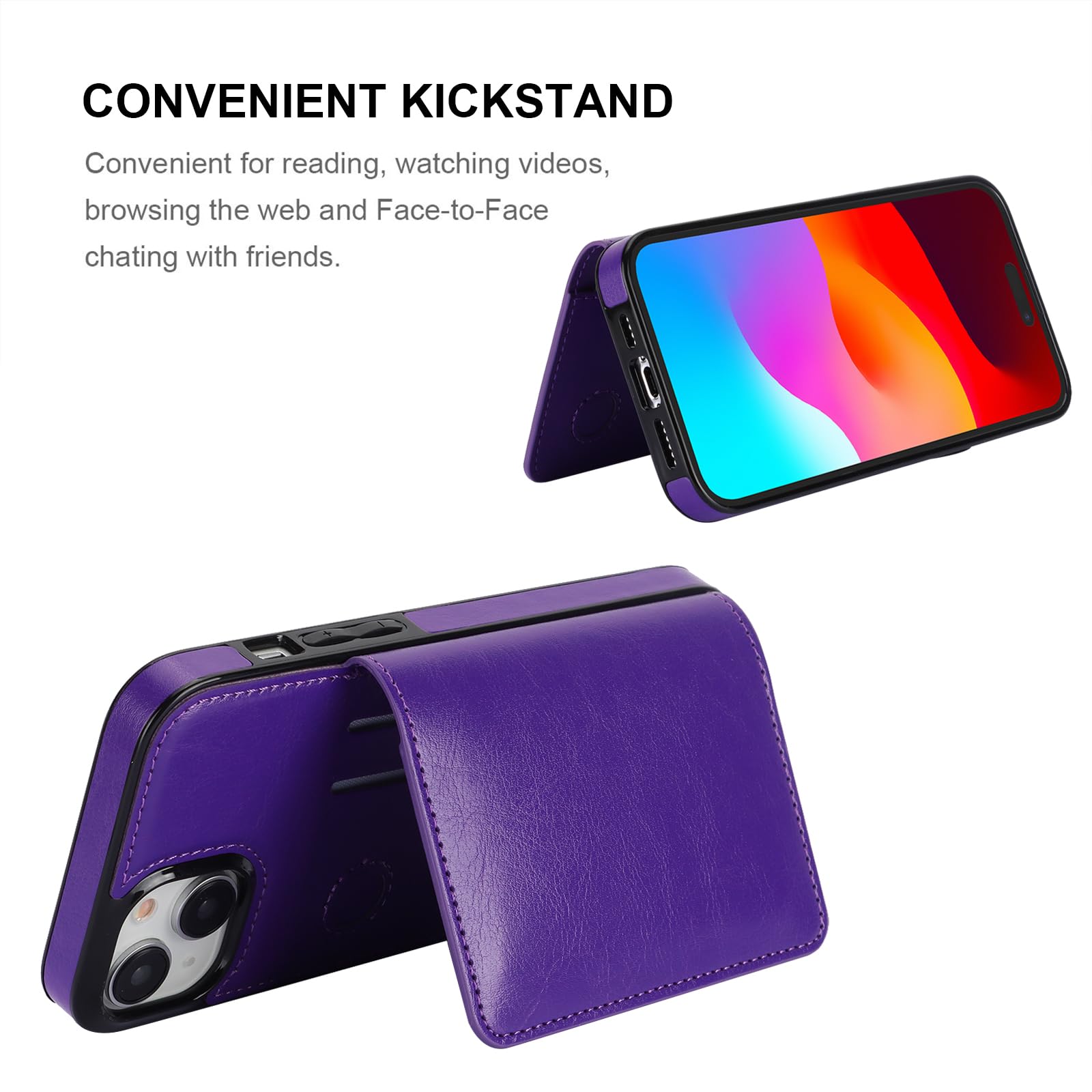 KIHUWEY KIHUWEY iPhone 15 Plus Wallet Case Premium Leather Kickstand Flip Hidden Magnetic Clasp Durable Shockproof Cover Dark Purple 6.7 inch - View 5 of 7