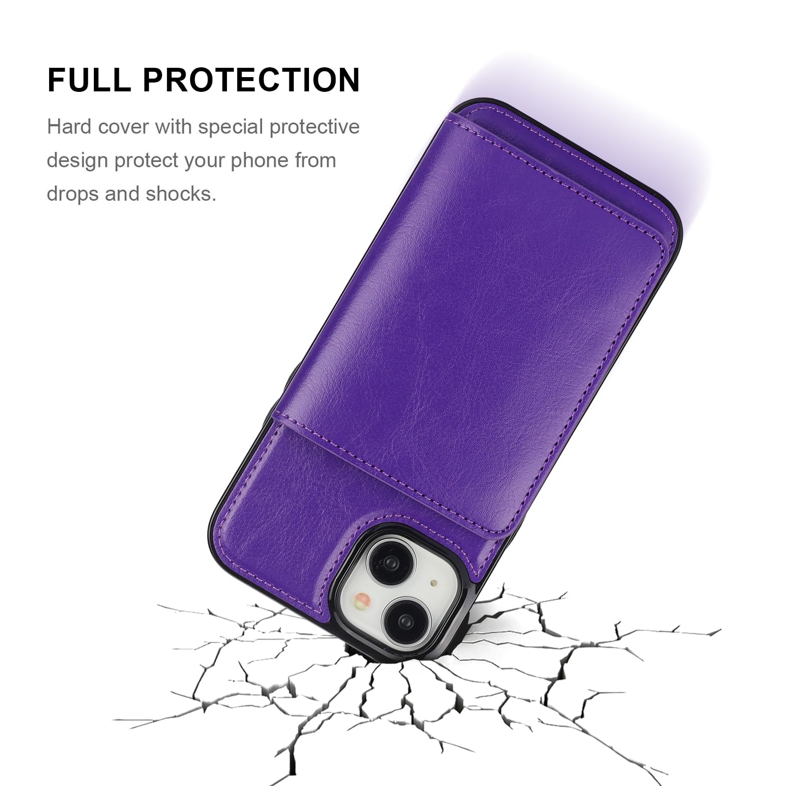 KIHUWEY KIHUWEY iPhone 15 Plus Wallet Case Premium Leather Kickstand Flip Hidden Magnetic Clasp Durable Shockproof Cover Dark Purple 6.7 inch - View 6 of 7