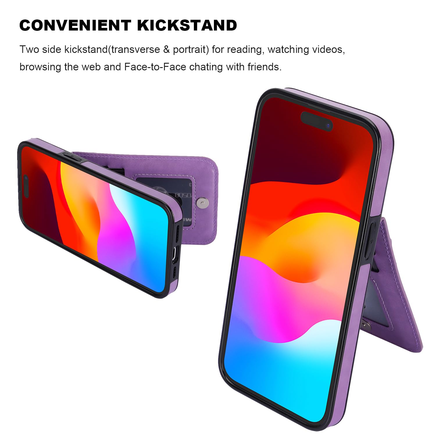 KIHUWEY KIHUWEY iPhone 15 Pro Case Wallet with Credit Card Holder Premium Leather Magnetic Clasp Kickstand Heavy Duty Protective Cover Purple - View 5 of 9