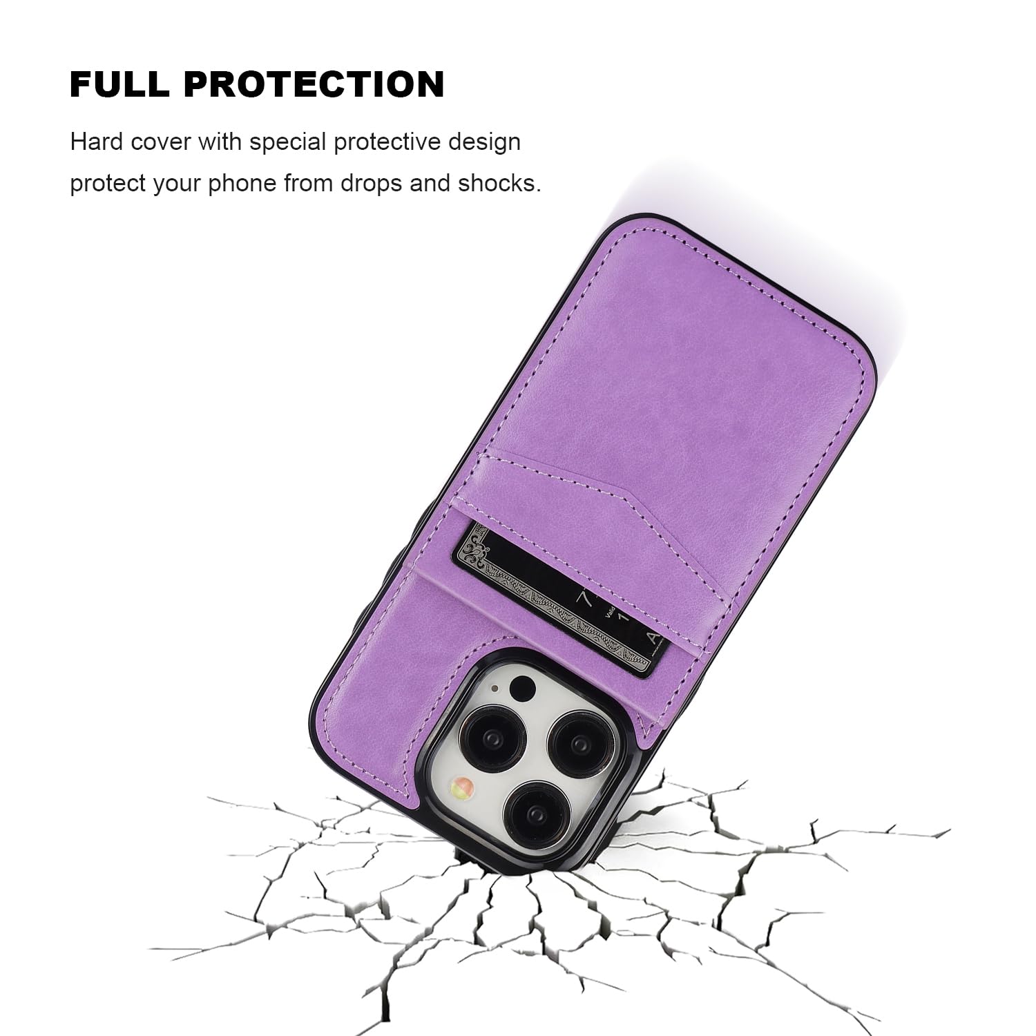 KIHUWEY KIHUWEY iPhone 15 Pro Case Wallet with Credit Card Holder Premium Leather Magnetic Clasp Kickstand Heavy Duty Protective Cover Purple - View 6 of 9