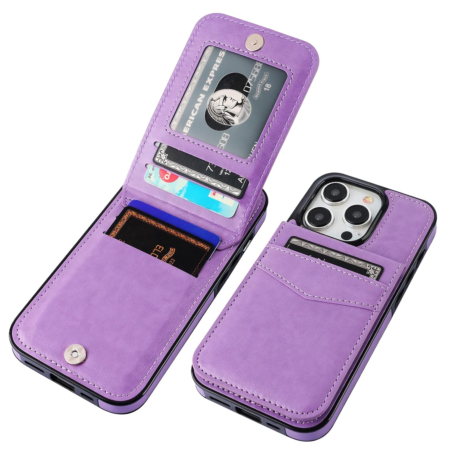 KIHUWEY iPhone 15 Pro Case Wallet with Credit Card Holder Premium Leather Magnetic Clasp Kickstand Heavy Duty Protective Cover Purple