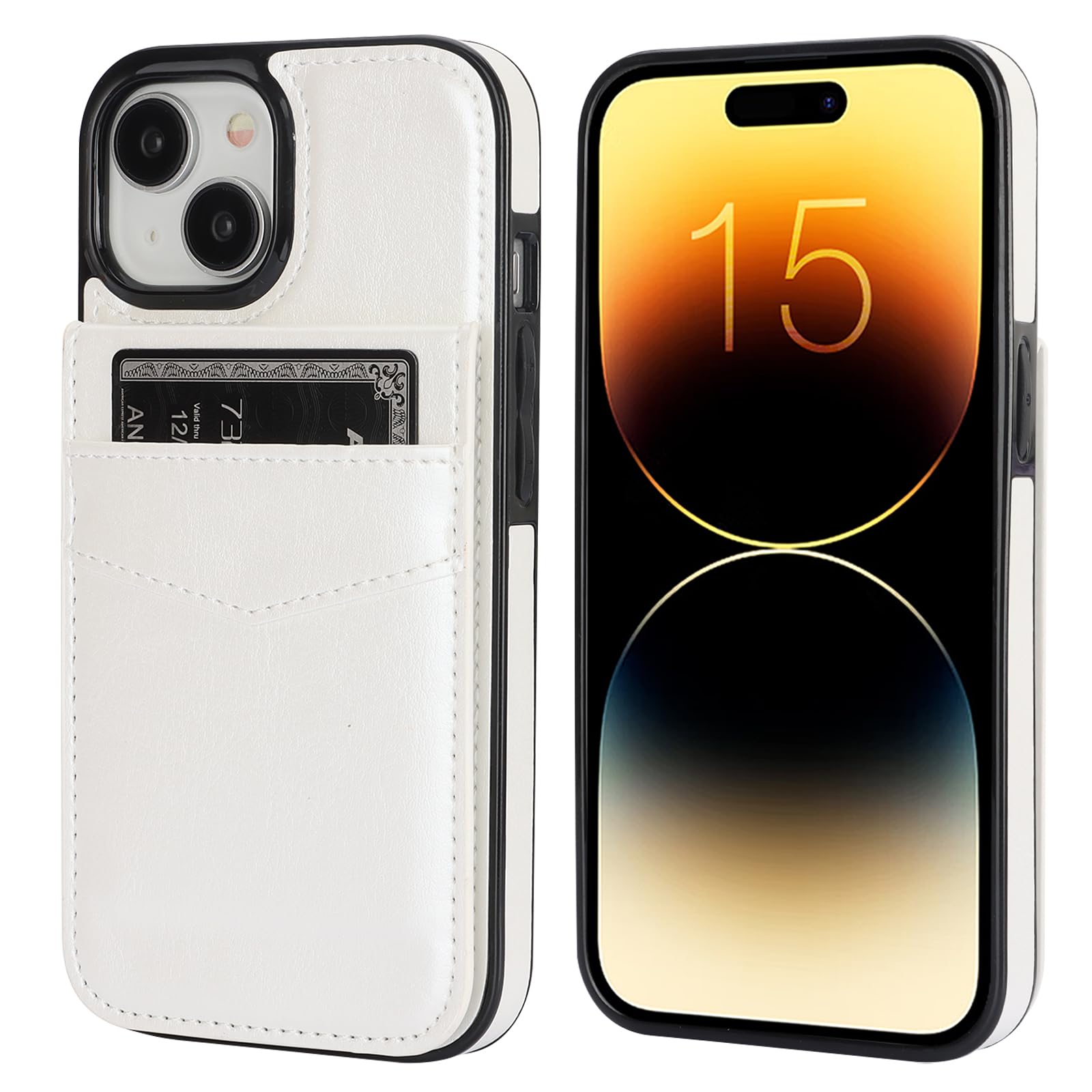 KIHUWEY KIHUWEY iPhone 15 Case Wallet with Credit Card Holder Premium Leather Magnetic Clasp Heavy Duty Protective Cover 6.1 Inch White - View 3 of 7