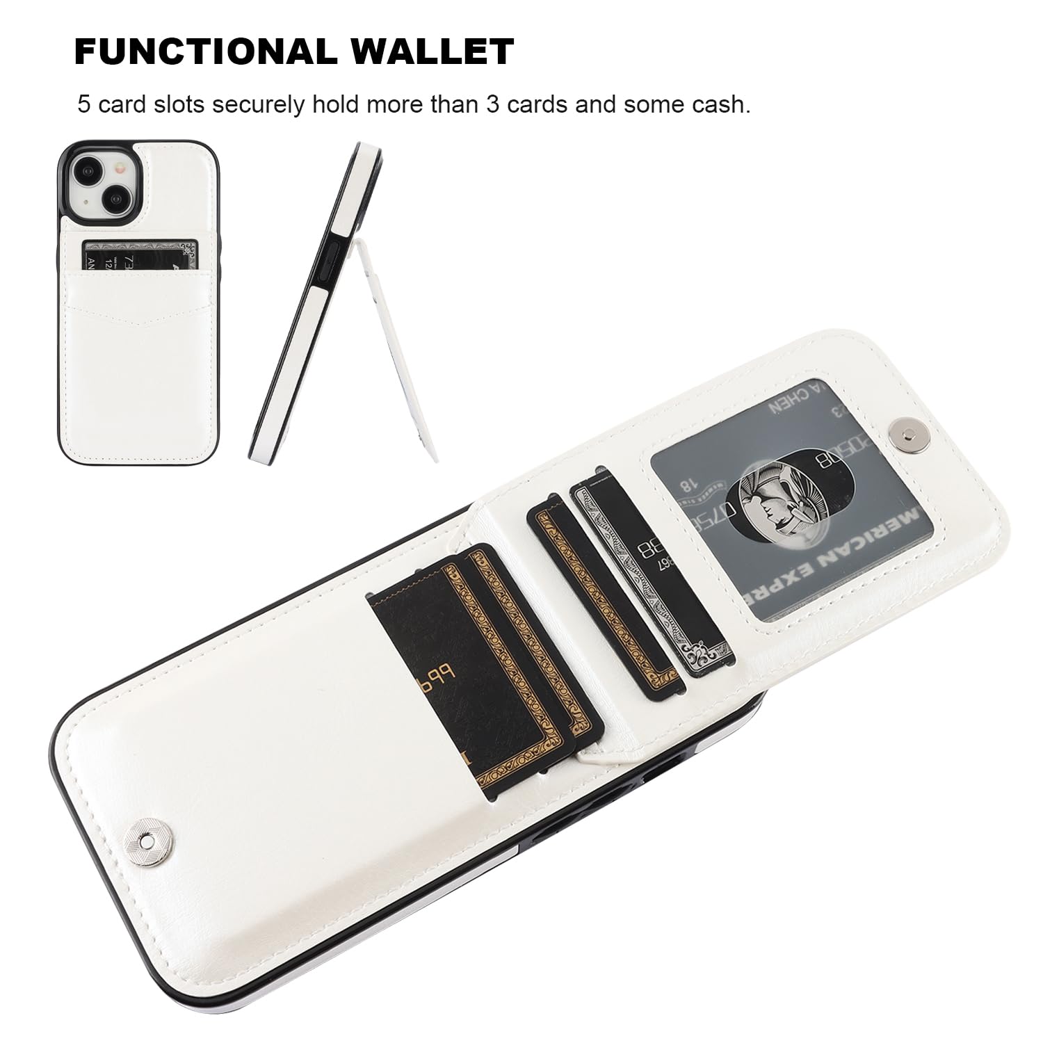 KIHUWEY KIHUWEY iPhone 15 Case Wallet with Credit Card Holder Premium Leather Magnetic Clasp Heavy Duty Protective Cover 6.1 Inch White - View 4 of 7