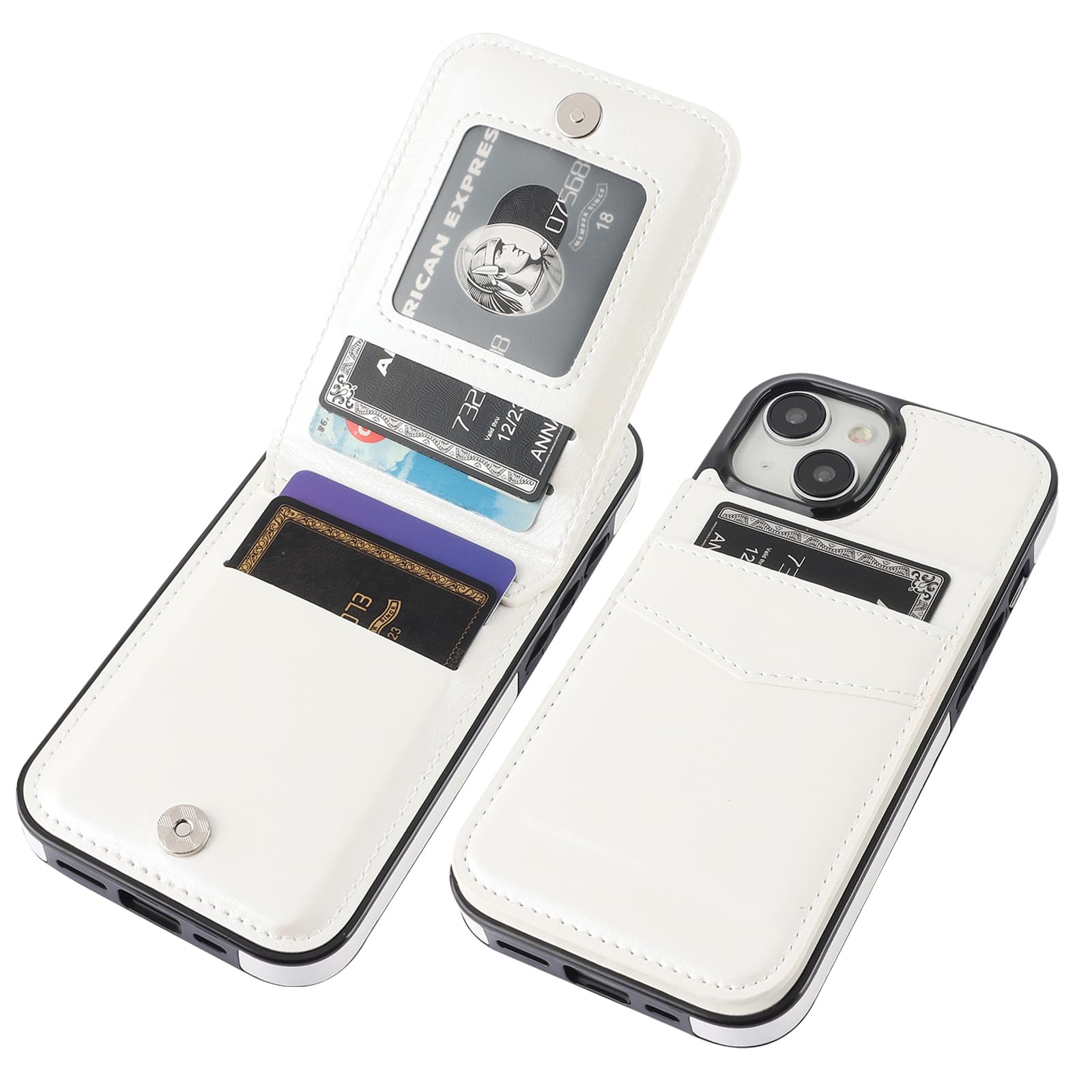 KIHUWEY iPhone 15 Case Wallet with Credit Card Holder Premium Leather Magnetic Clasp Heavy Duty Protective Cover 6.1 Inch White