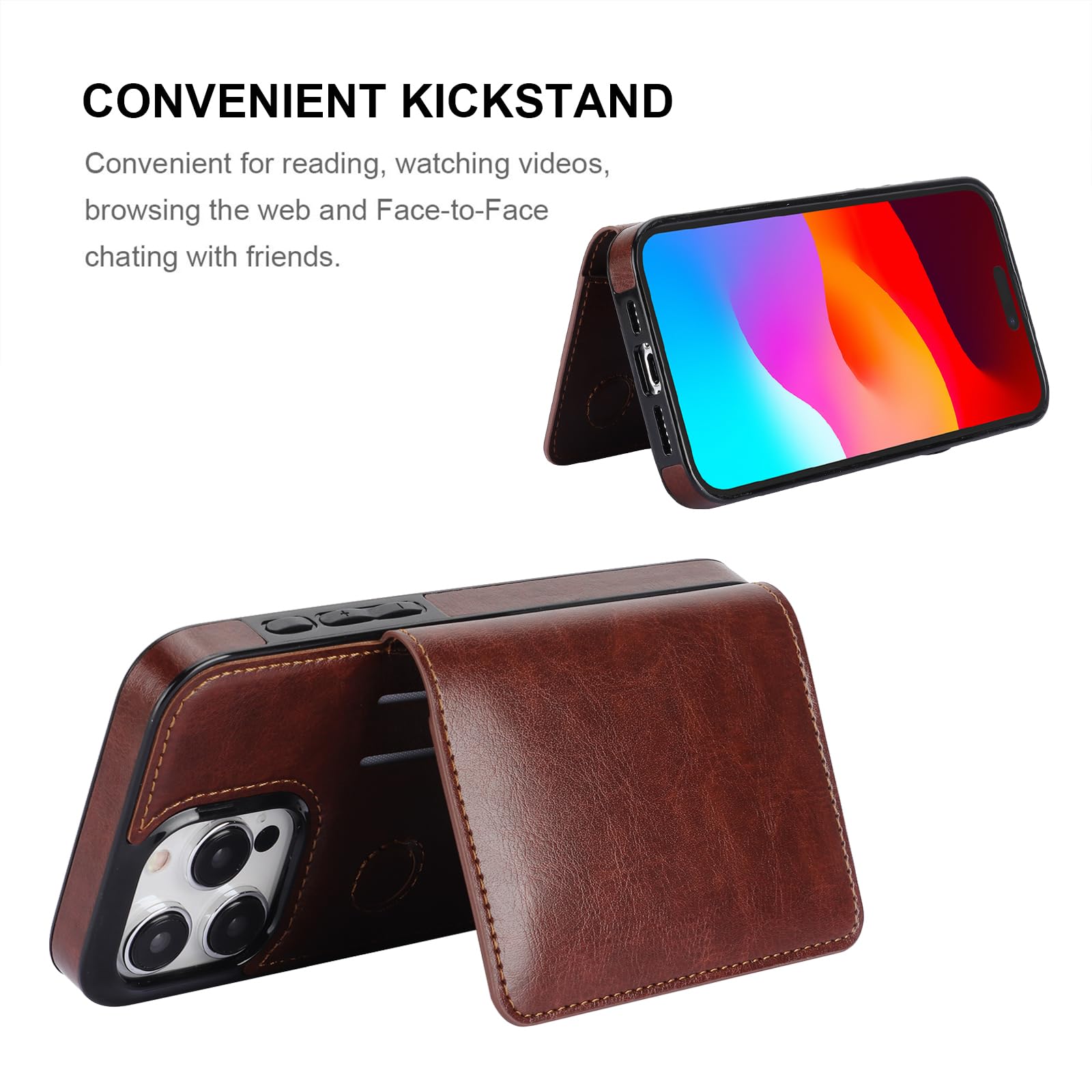 KIHUWEY KIHUWEY iPhone 15 Pro Max Wallet Case Premium Leather Kickstand Flip Hidden Magnetic Clasp Durable Shockproof Cover 6.7 inch Brown - View 5 of 7