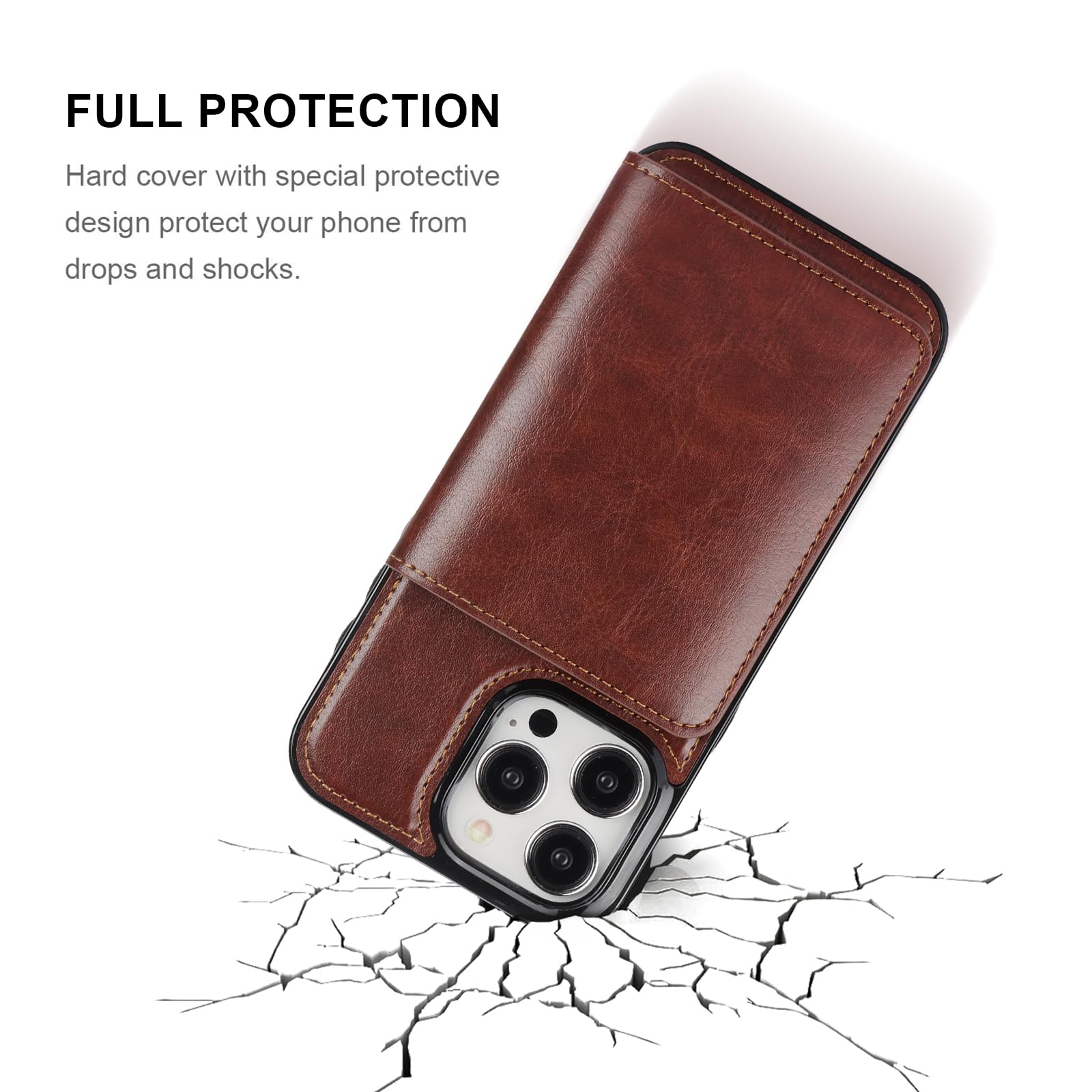 KIHUWEY KIHUWEY iPhone 15 Pro Max Wallet Case Premium Leather Kickstand Flip Hidden Magnetic Clasp Durable Shockproof Cover 6.7 inch Brown - View 6 of 7