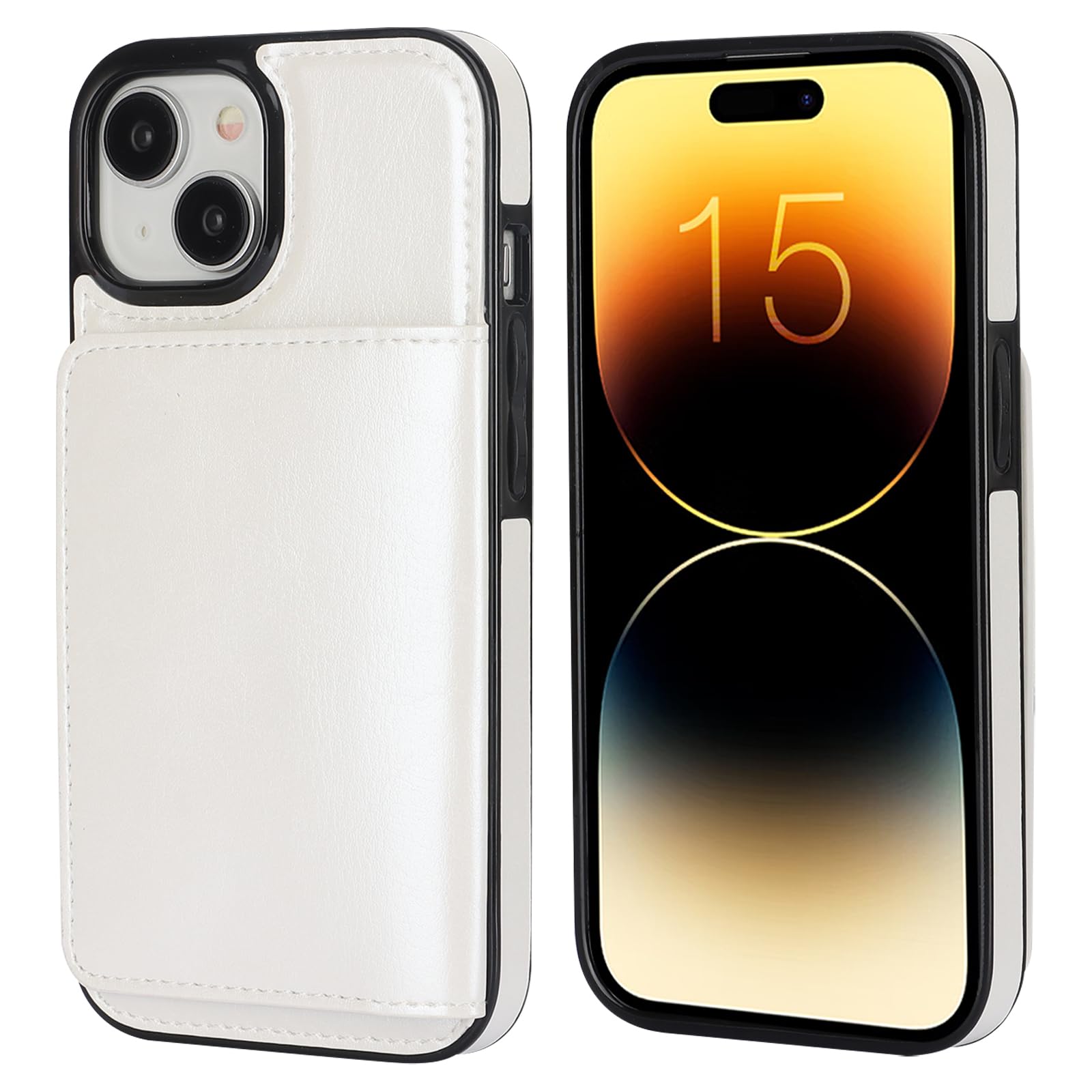 KIHUWEY KIHUWEY iPhone 15 Wallet Case Premium Leather Kickstand Flip Hidden Magnetic Clasp Durable Shockproof Cover 6.1 inch White - View 3 of 7