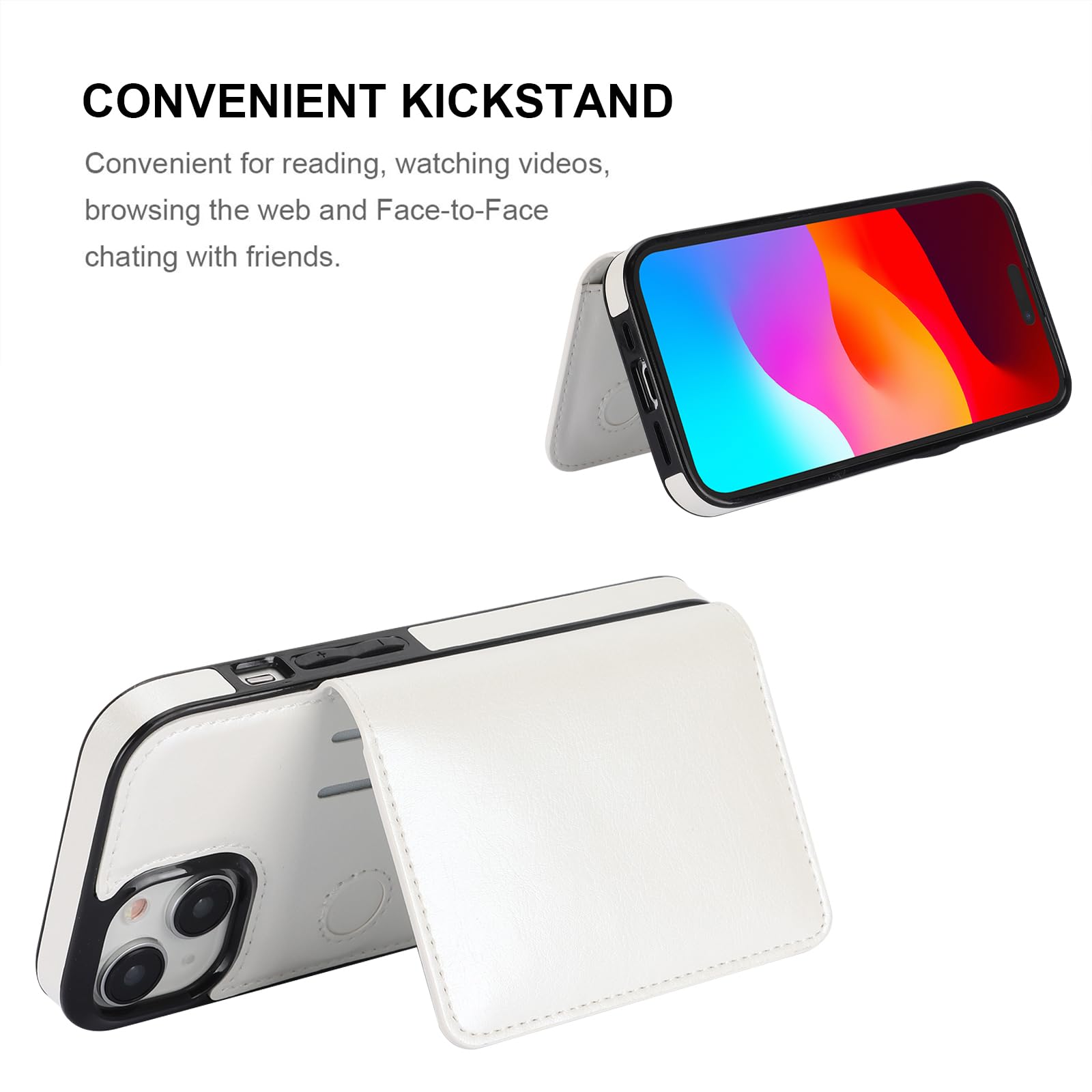 KIHUWEY KIHUWEY iPhone 15 Wallet Case Premium Leather Kickstand Flip Hidden Magnetic Clasp Durable Shockproof Cover 6.1 inch White - View 5 of 7