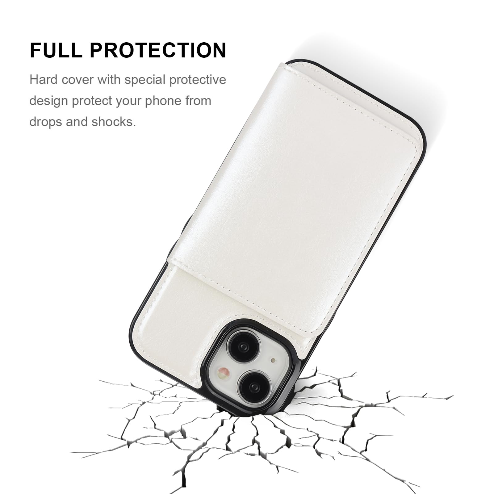 KIHUWEY KIHUWEY iPhone 15 Wallet Case Premium Leather Kickstand Flip Hidden Magnetic Clasp Durable Shockproof Cover 6.1 inch White - View 6 of 7