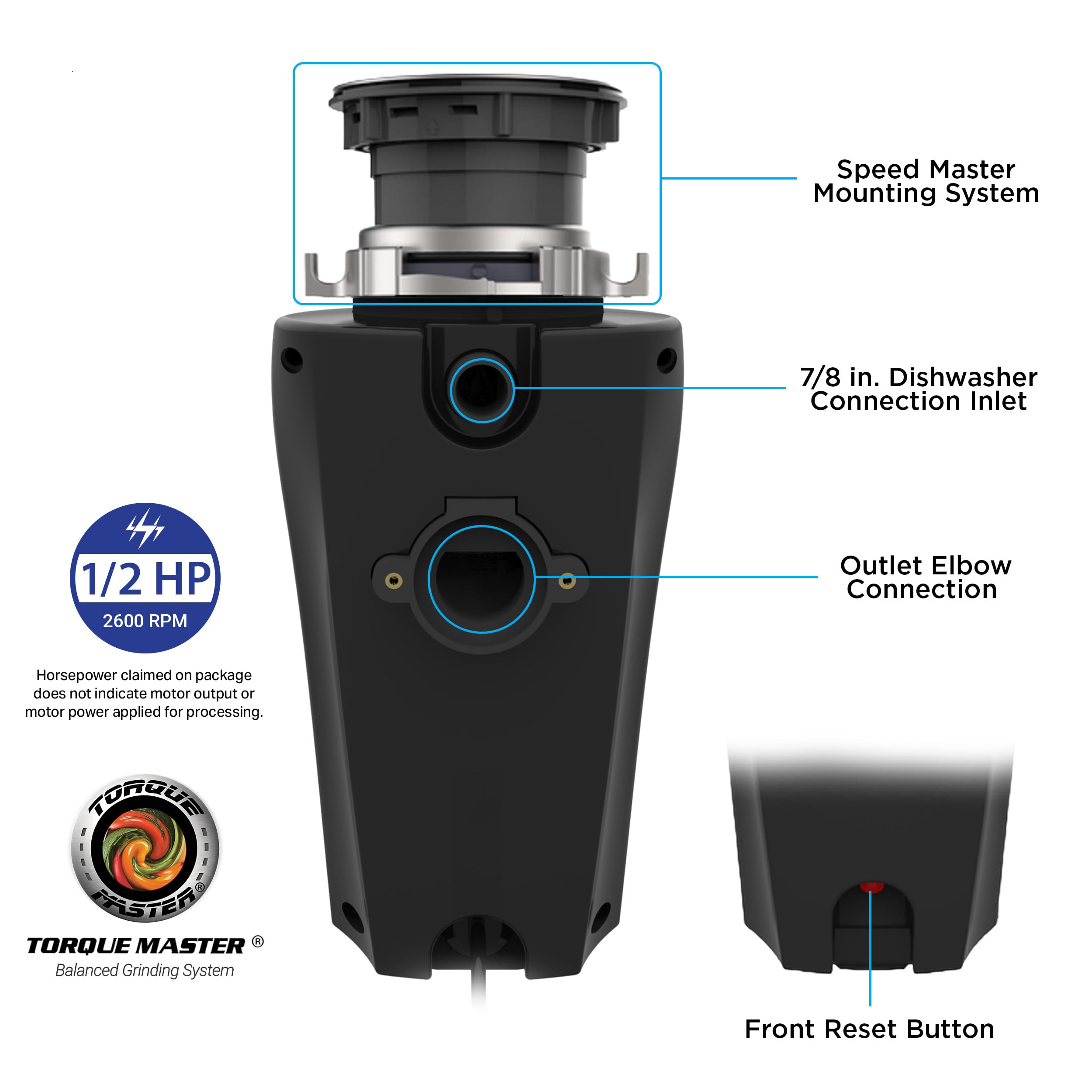 WASTEMAID WASTEMAID 10 US WMP 659 Pro Anti Jam Garbage Disposer 1/2 HP Black Efficient Kitchen Waste Management Solution - View 2 of 5