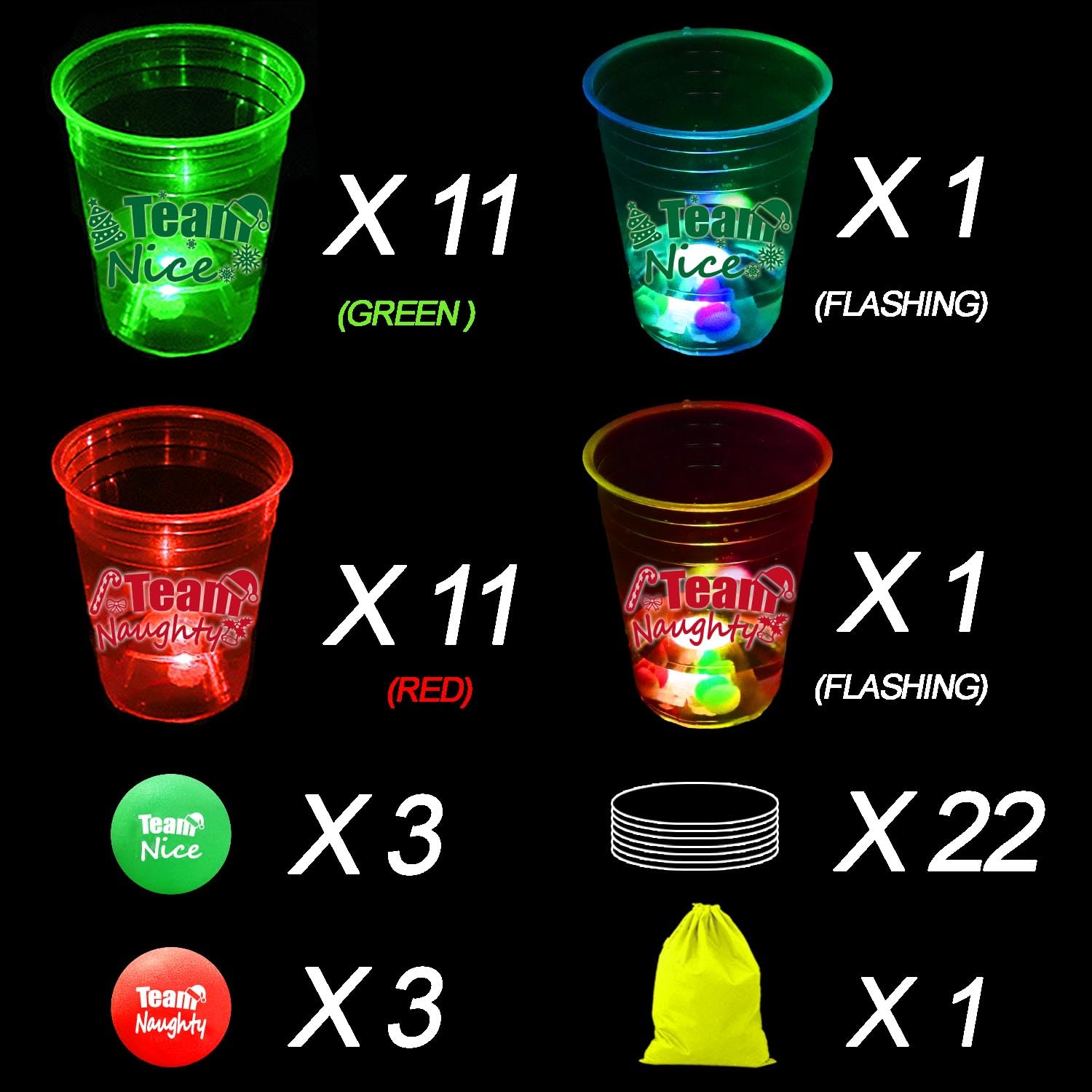 YHFUISK YHFUISK 22Pcs Christmas Glowing Pong Set Light Up Cups and Themed Balls for Holiday Parties and Christmas Celebrations - View 3 of 6