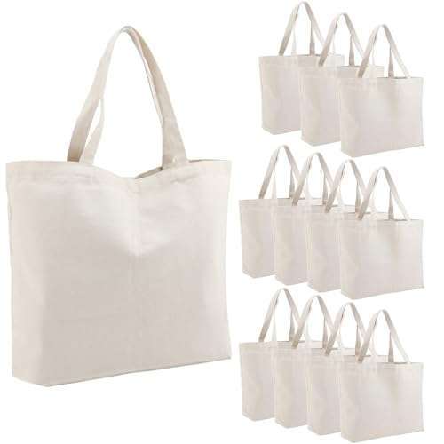 Segarty 12-Pack Canvas Tote Bags for Women - Reusable Blank Shopping Bags for DIY, Beach, Travel & Grocery