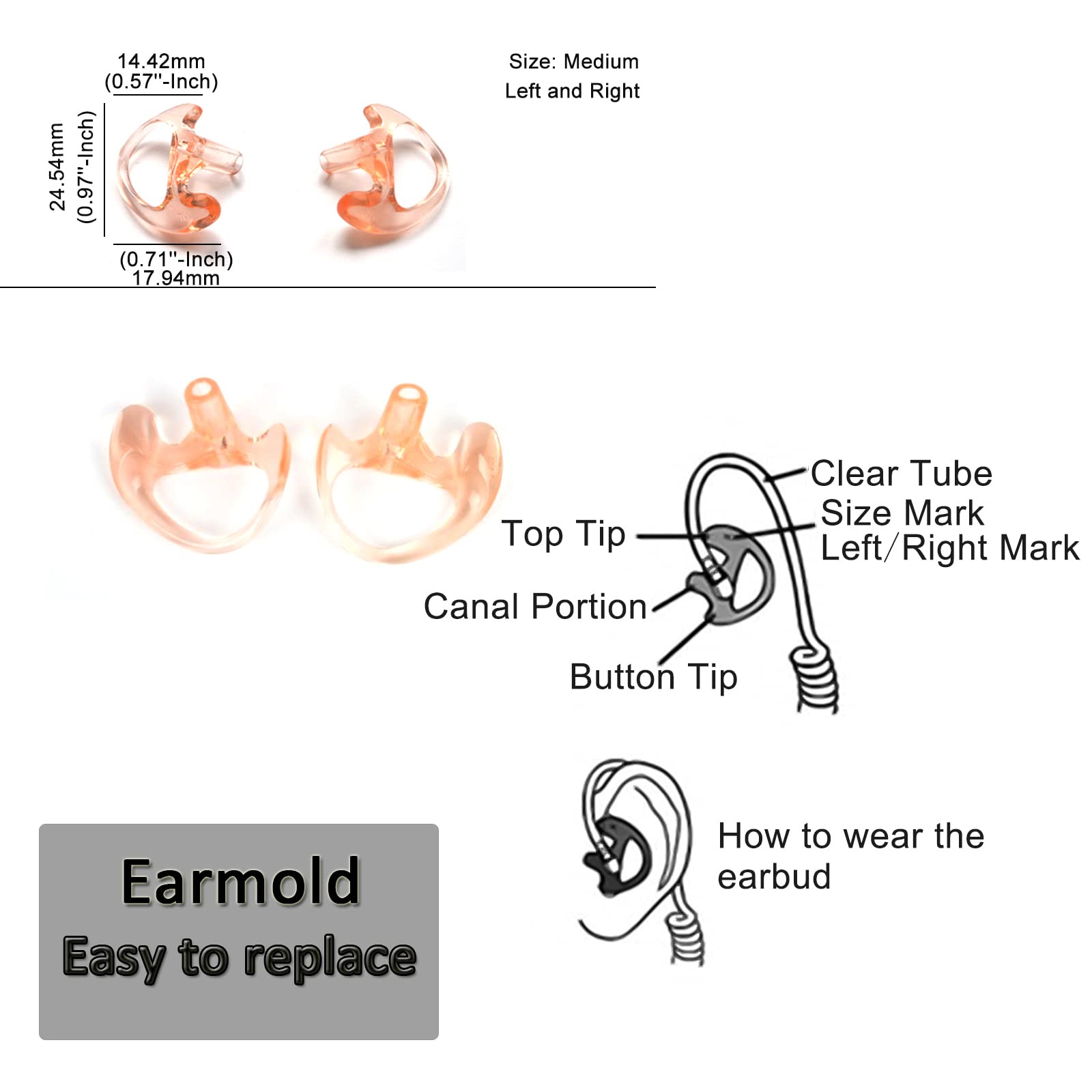 HYS HYS 3.5mm Listen Only Acoustic Tube Earpiece with Soft Silicone Ear Buds for Motorola Vertex Hytera Icom Surveillance Radio Headset - View 4 of 7