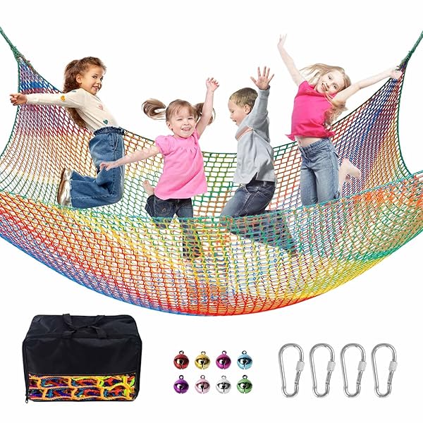 LPIW LPIW Climbing Net for Kids 9.9FT x 6.6FT Heavy Duty Playground Safety Net for Tree House Jungle Gyms and Monkey Bars Rainbow Color