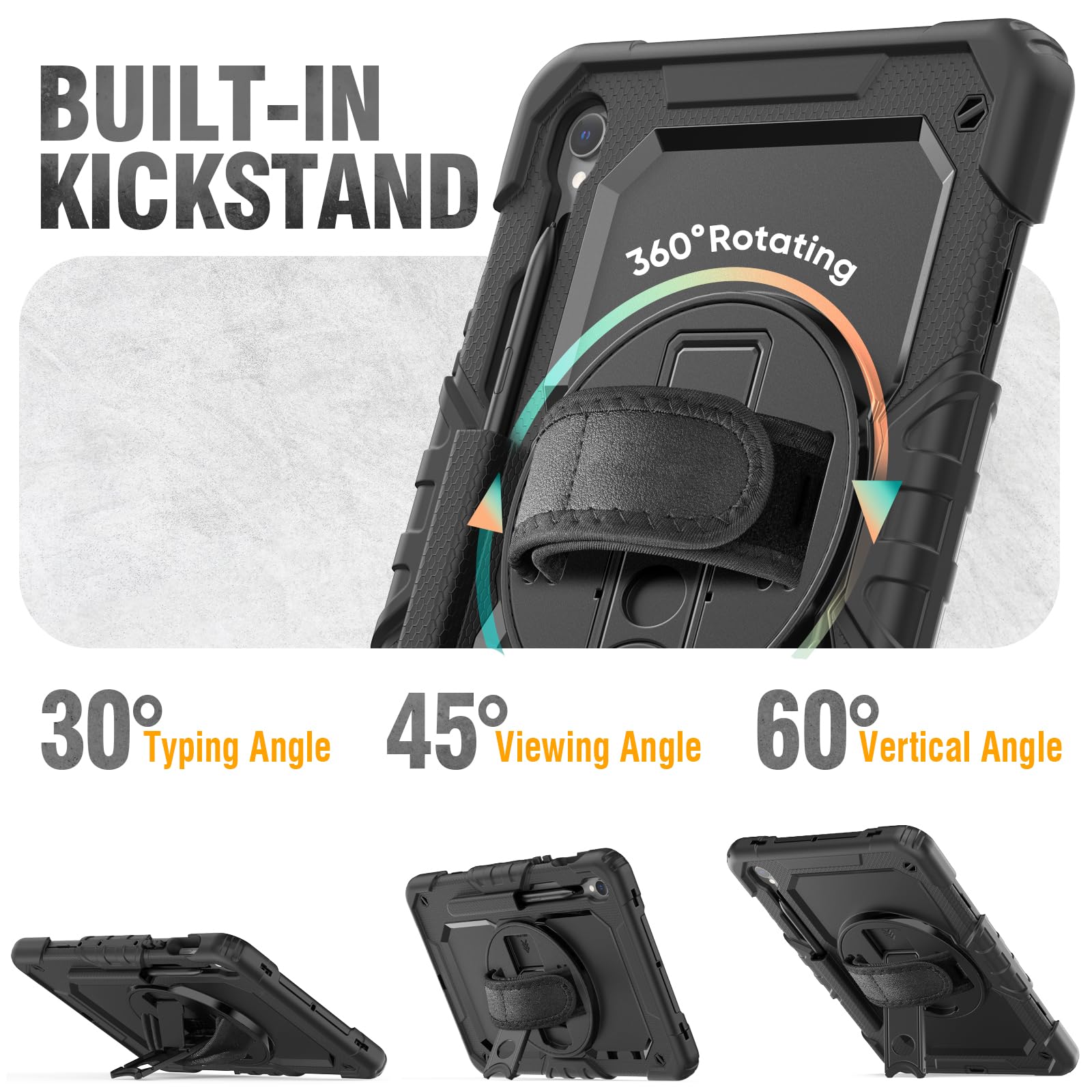 HXCASEAC HXCASEAC Heavy Duty Case for Galaxy Tab S9 S9 FE 5G with Screen Protector Hand Strap S Pen Holder Shockproof Black 10.9 inch 11 inch - View 3 of 8