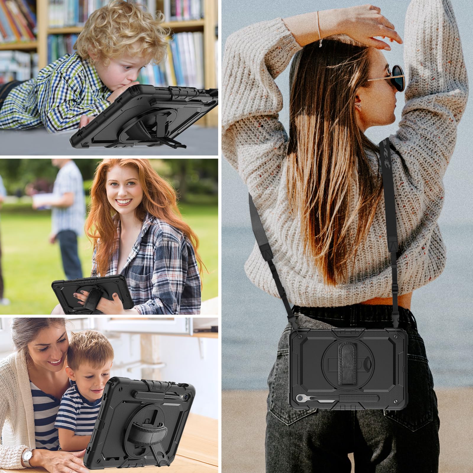 HXCASEAC HXCASEAC Heavy Duty Case for Galaxy Tab S9 S9 FE 5G with Screen Protector Hand Strap S Pen Holder Shockproof Black 10.9 inch 11 inch - View 8 of 8