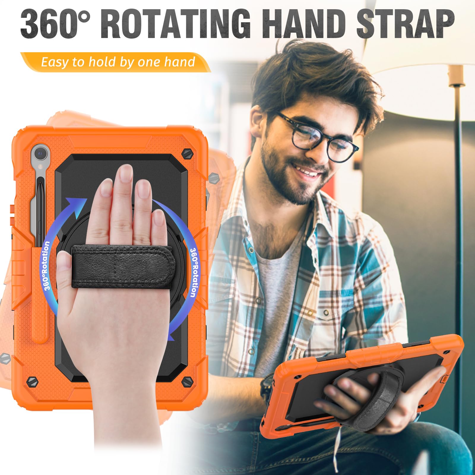 HXCASEAC HXCASEAC Heavy Duty Case for Samsung Galaxy Tab S9 S9 FE 10.9 Inch with Screen Protector Hand Strap and S Pen Holder Black - View 2 of 8