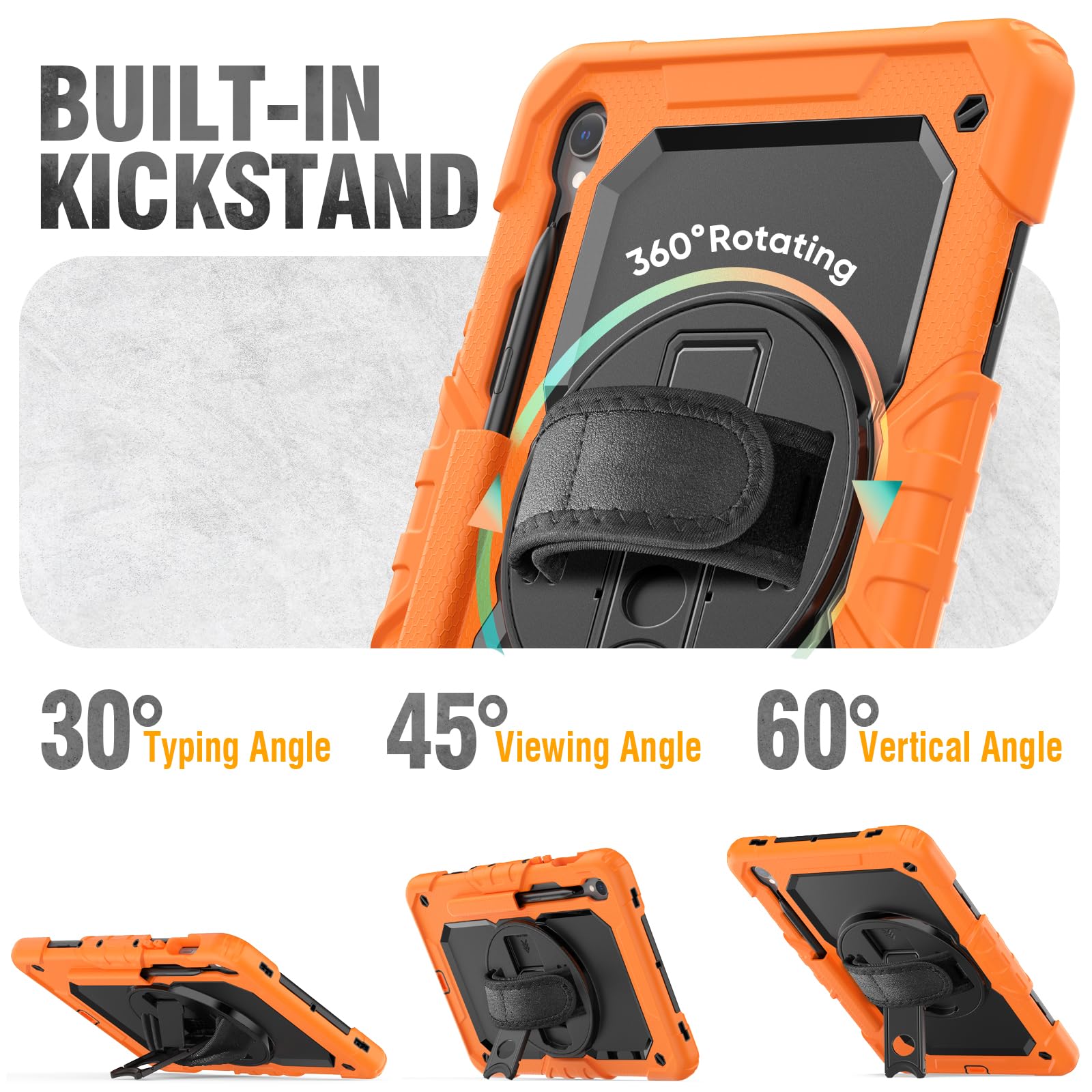 HXCASEAC HXCASEAC Heavy Duty Case for Samsung Galaxy Tab S9 S9 FE 10.9 Inch with Screen Protector Hand Strap and S Pen Holder Black - View 3 of 8