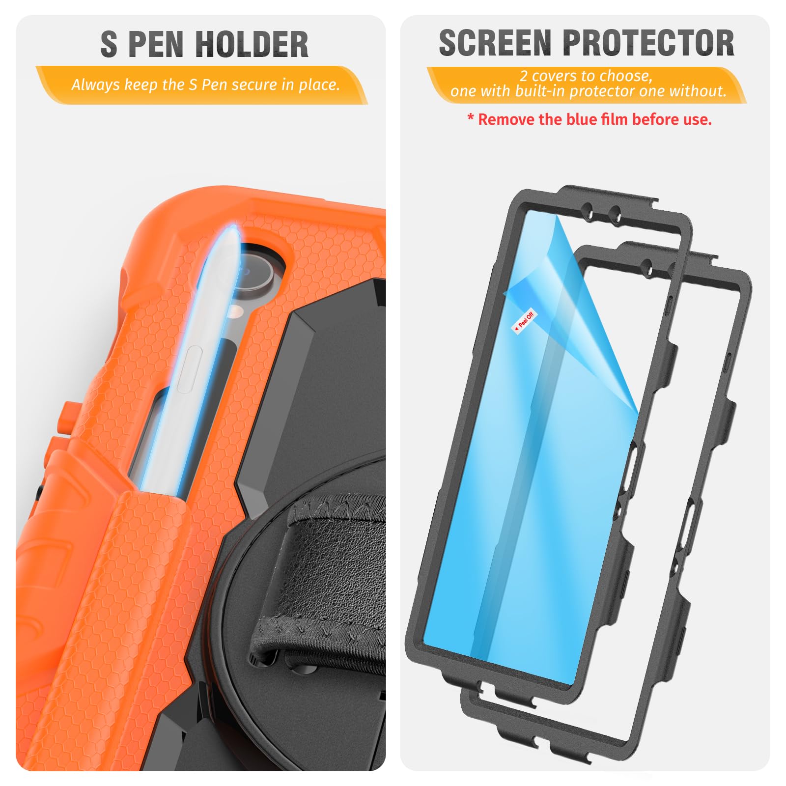 HXCASEAC HXCASEAC Heavy Duty Case for Samsung Galaxy Tab S9 S9 FE 10.9 Inch with Screen Protector Hand Strap and S Pen Holder Black - View 4 of 8