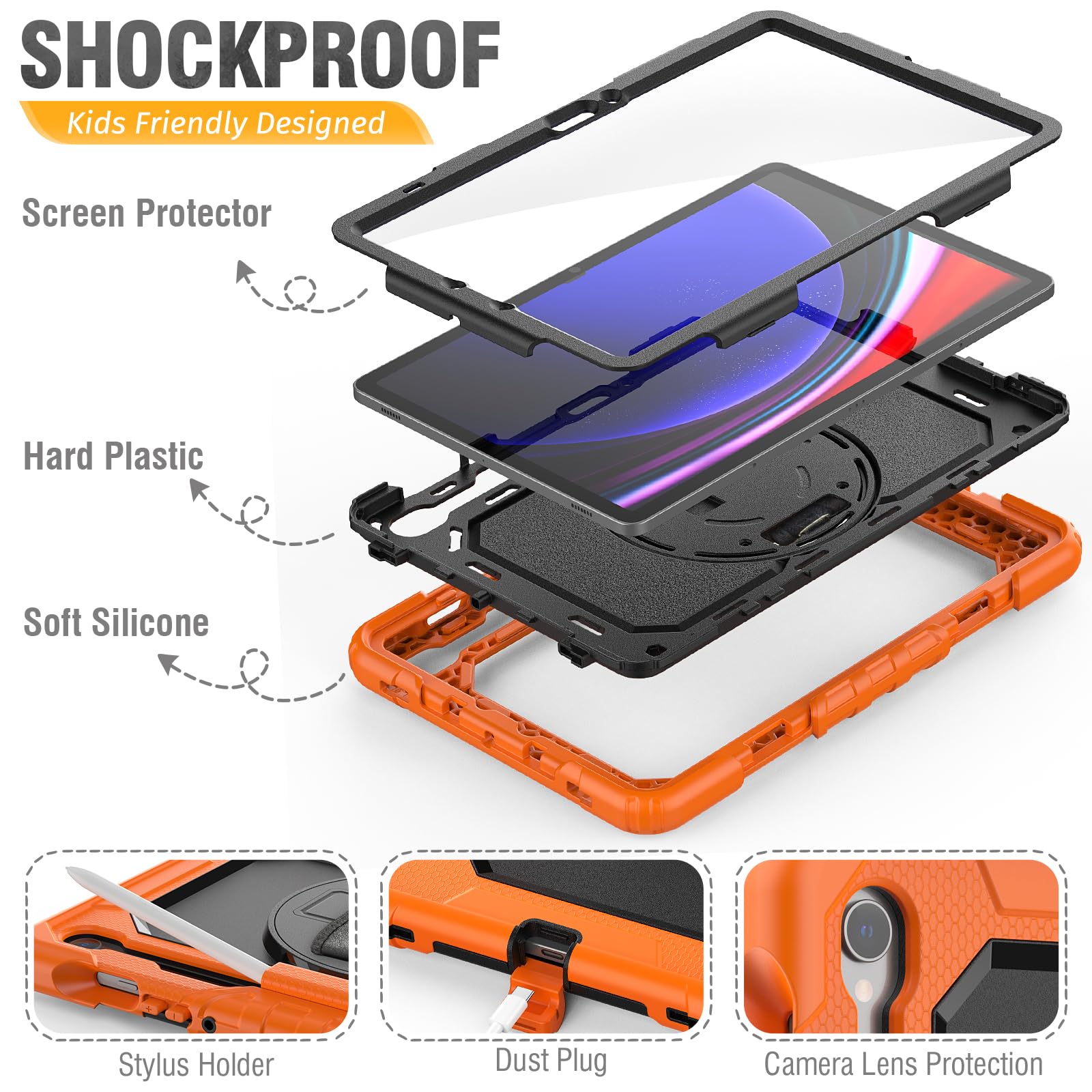 HXCASEAC HXCASEAC Heavy Duty Case for Samsung Galaxy Tab S9 S9 FE 10.9 Inch with Screen Protector Hand Strap and S Pen Holder Black - View 6 of 8