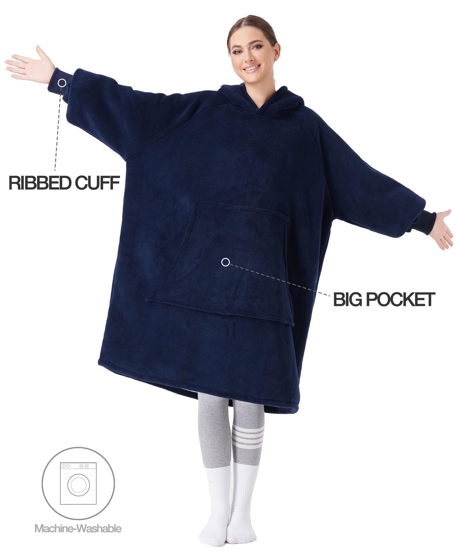 CozyLeep CozyLeep Wearable Blanket Hoodie for Adults Warm Sherpa Oversized Sweatshirt Gift for Men Women Mom Girlfriend Navy - View 3 of 6