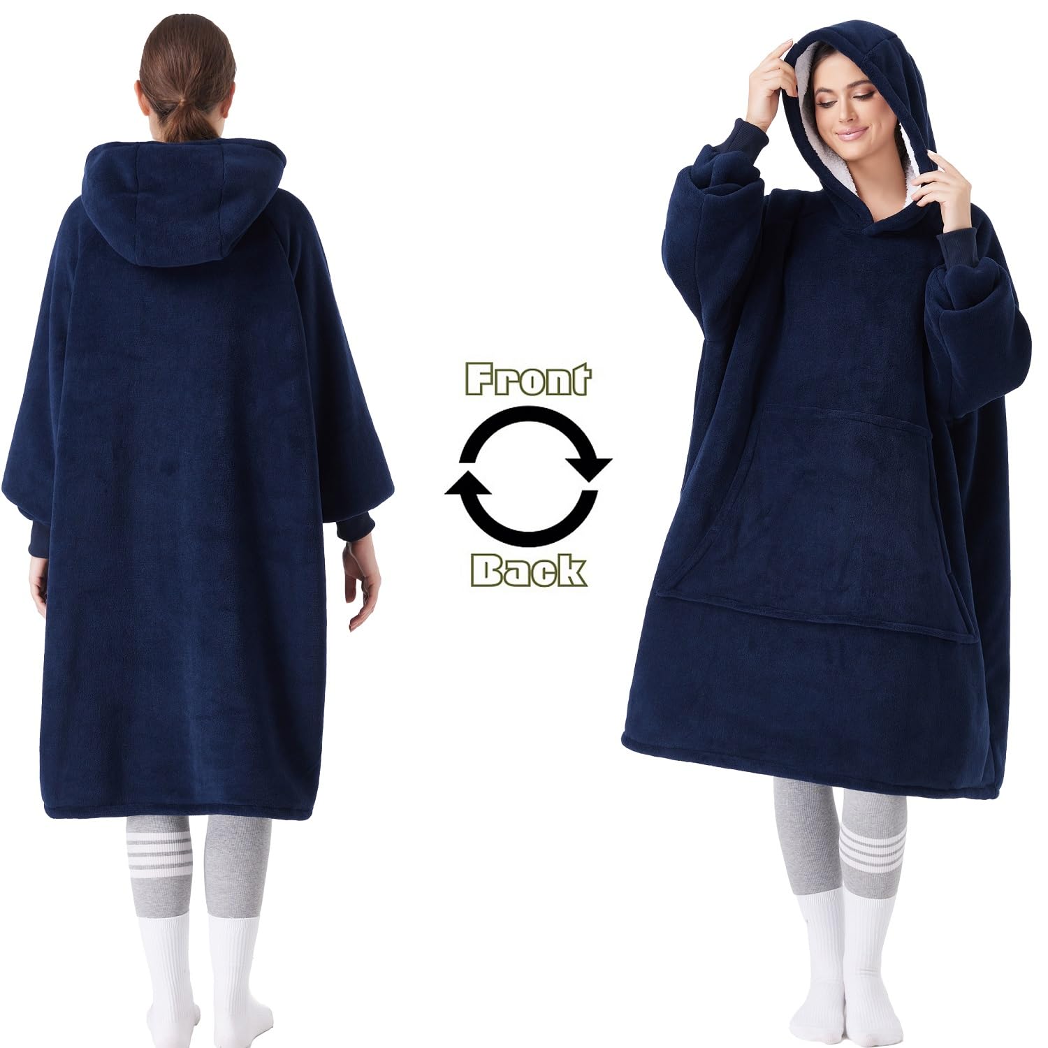 CozyLeep CozyLeep Wearable Blanket Hoodie for Adults Warm Sherpa Oversized Sweatshirt Gift for Men Women Mom Girlfriend Navy - View 6 of 6