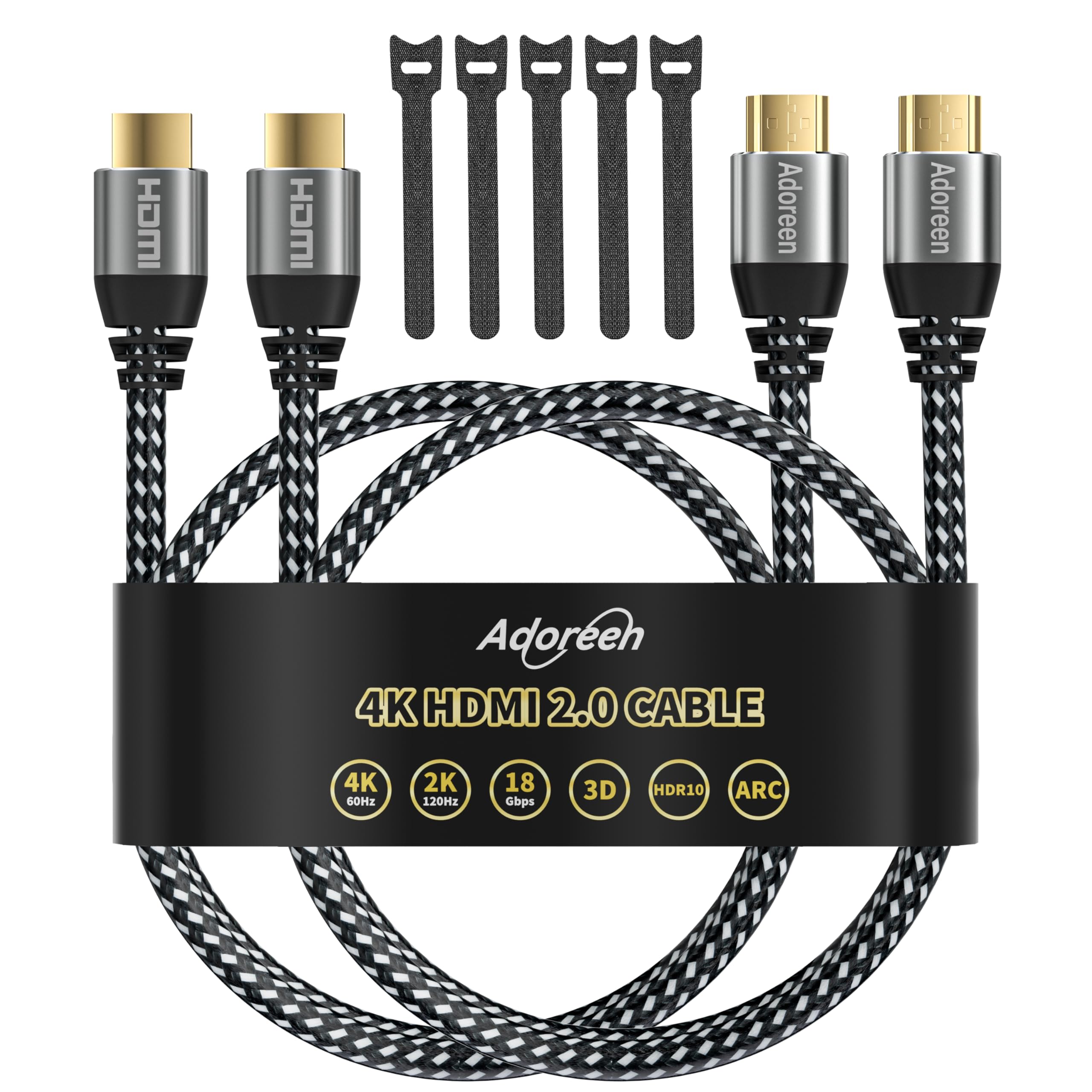 Adoreen 4K HDMI Cable 15 Feet 2 Pack High Speed 18Gbps Braided HDMI 2.0 Cord Compatible with UHD TV PC PS5 Xbox Flexible and Durable