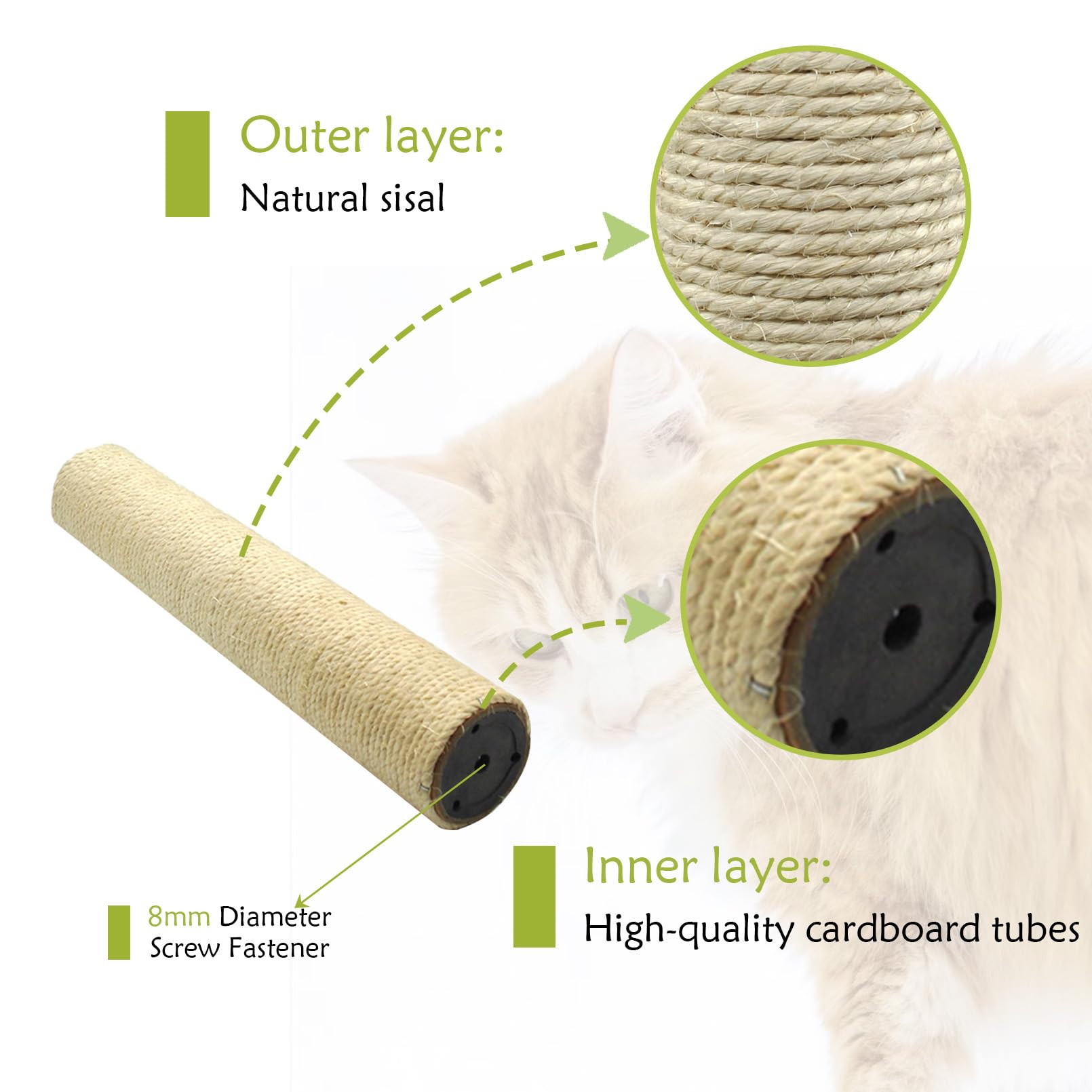MUYG MUYG Cat Scratching Post Replacement 4 Pcs Natural Sisal 15.7 x 3.1 Inches Indoor Cat Tree Parts with M8 Screws Accessories - View 3 of 7