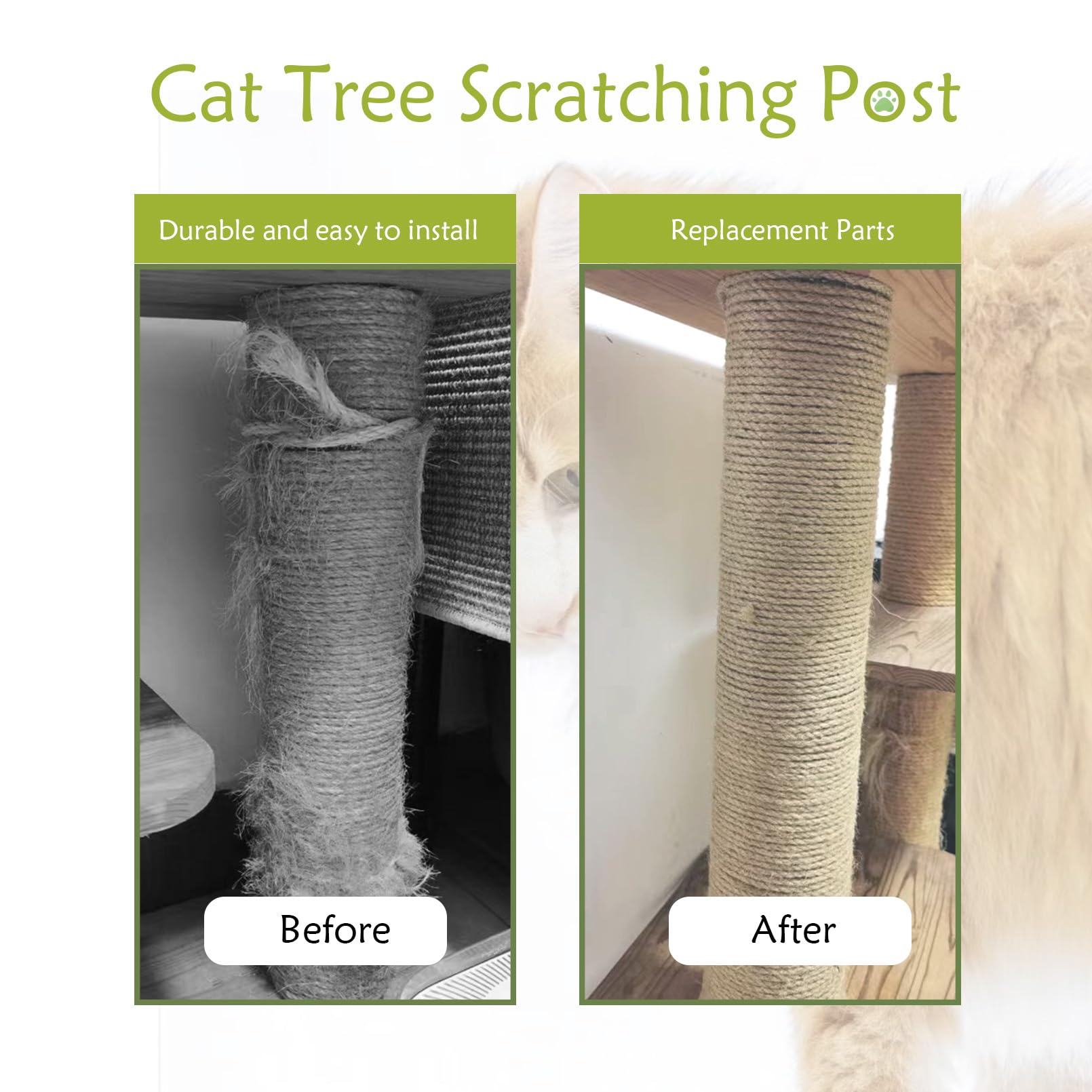 MUYG MUYG Cat Scratching Post Replacement 4 Pcs Natural Sisal 15.7 x 3.1 Inches Indoor Cat Tree Parts with M8 Screws Accessories - View 5 of 7